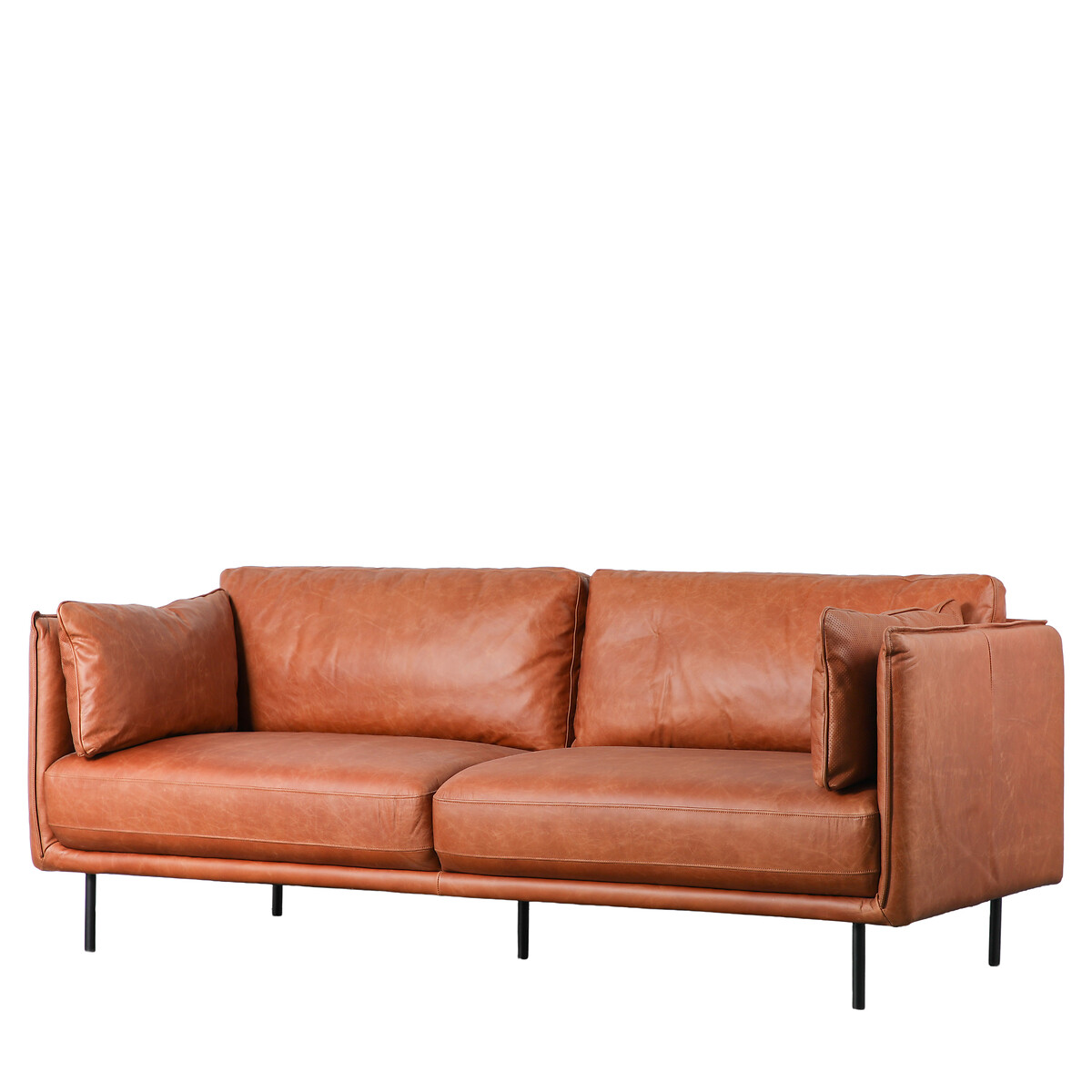 Ashar Mid-Century Vintage Leather 3-Seater Sofa with Black Metal Legs brown , ÉDITÉ