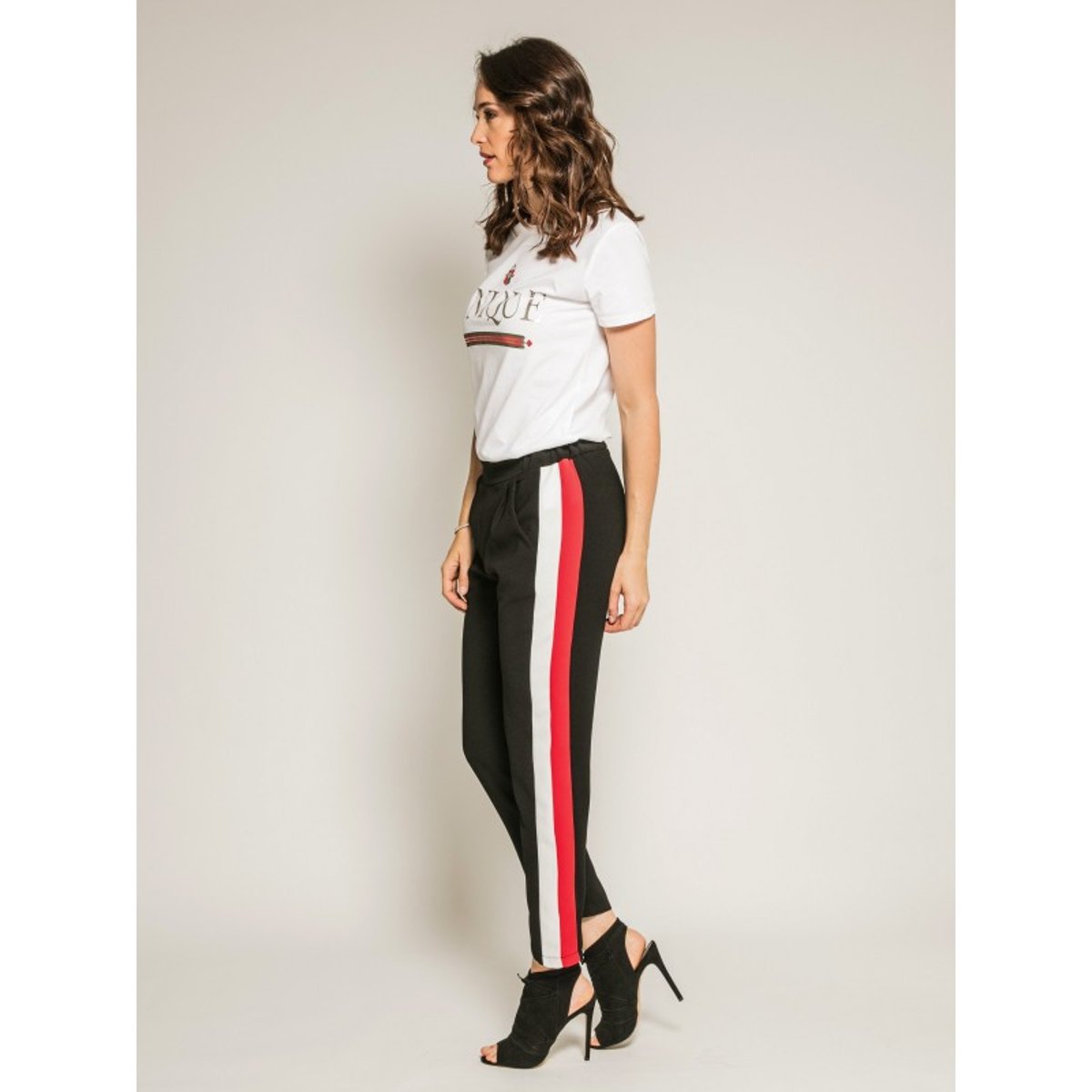 Pantalon Cigarette Slim Bandes Côtés Edmee noir, DONA LISA