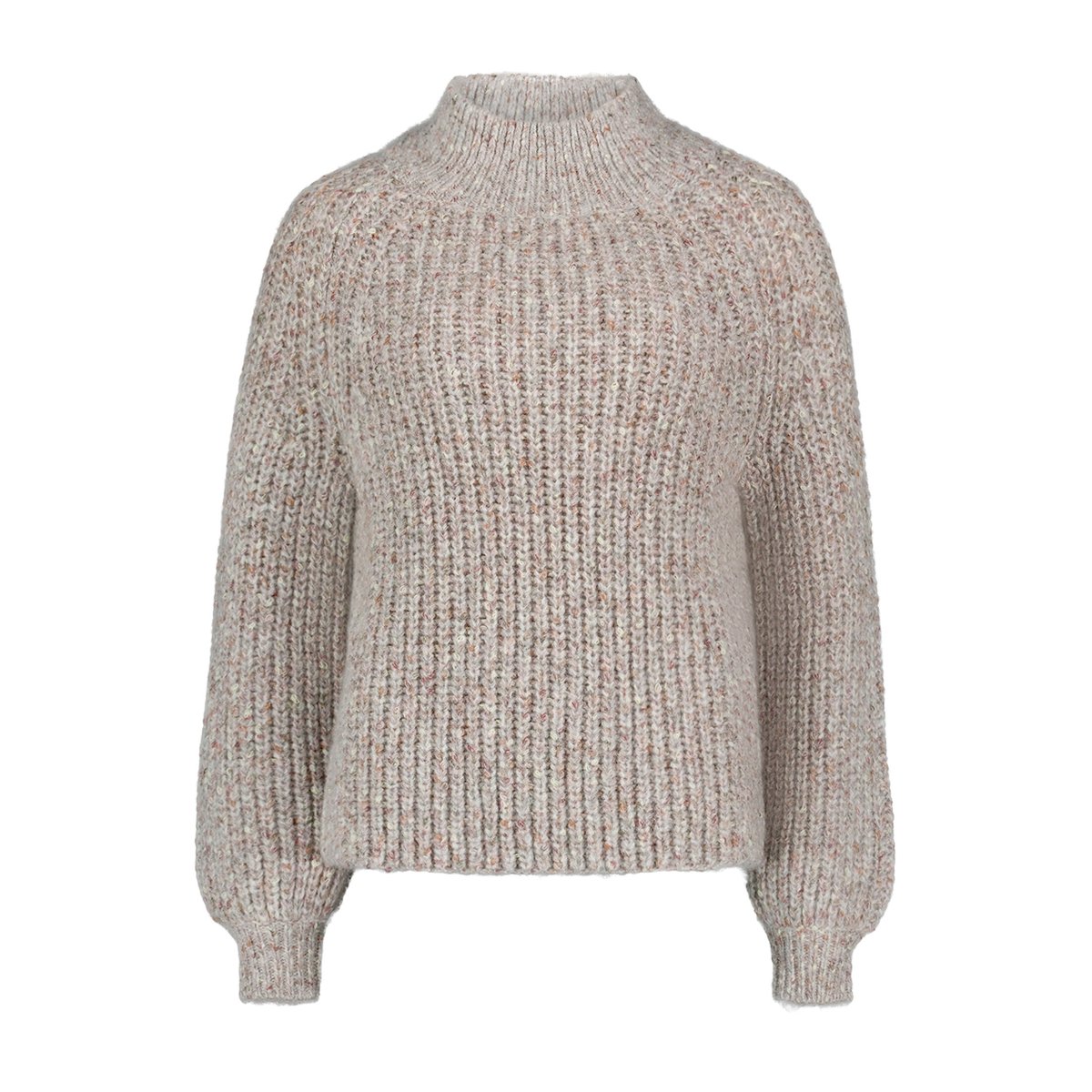 Pull-over en maille à col cheminée blanc/marron, CARTOON