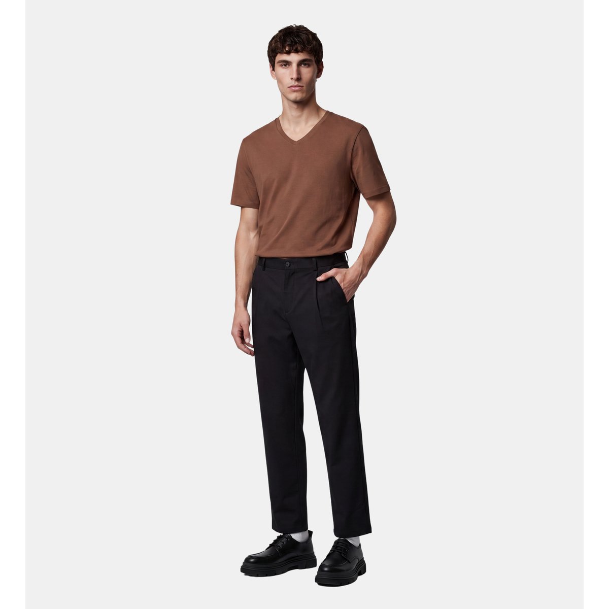 Pantalon single chino en coton noir, GALERIES LAFAYETTE