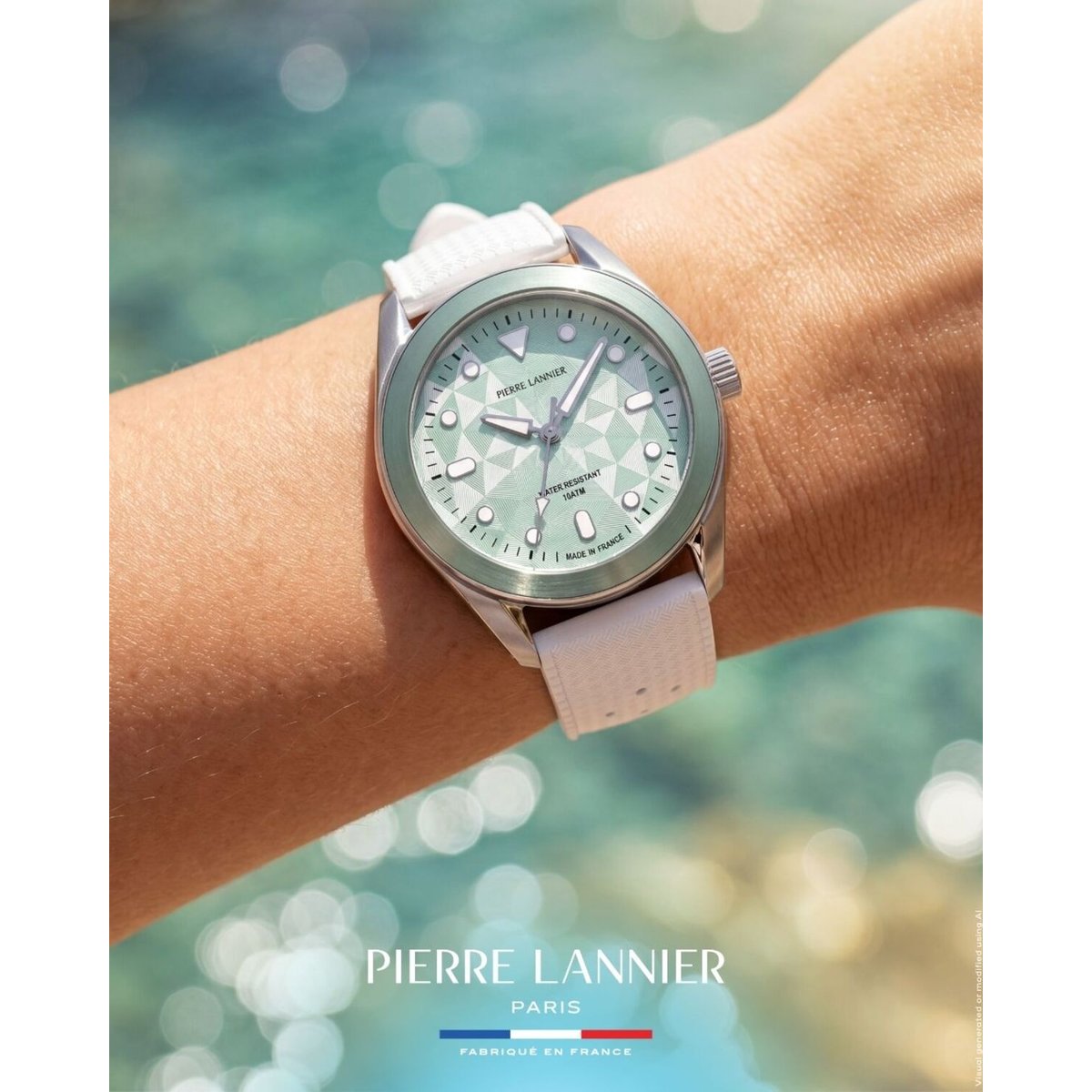 Montre Analogique BORA argenté vert blanc, PIERRE LANNIER