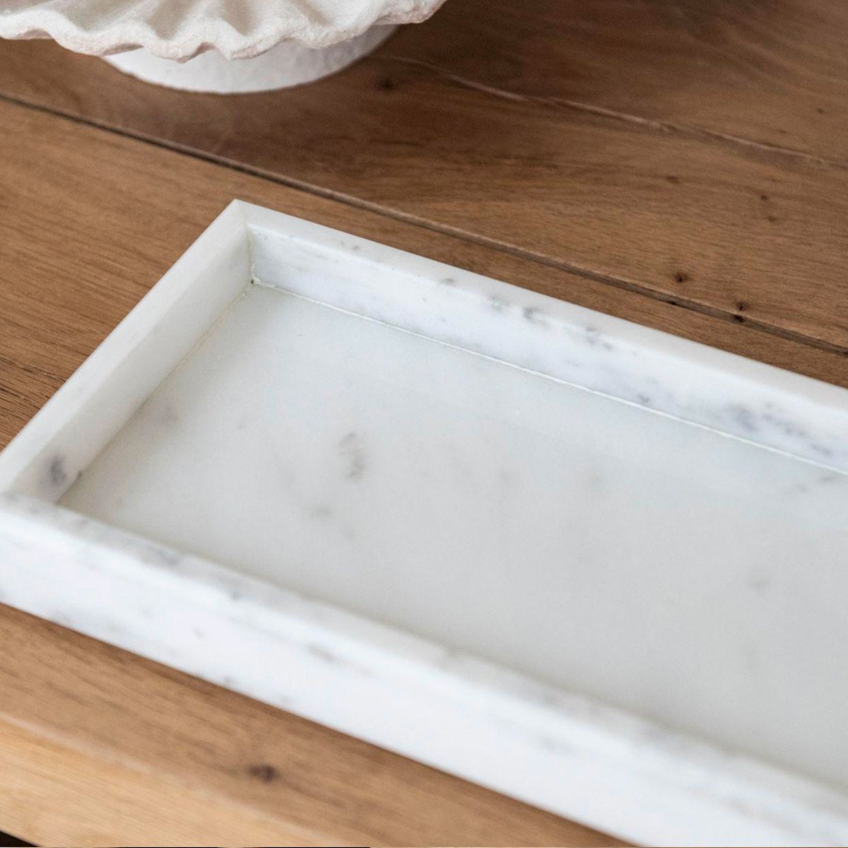 Plateau de présentation salle de Bain marbre blanc 30x13x3cm blanc, WADIGA