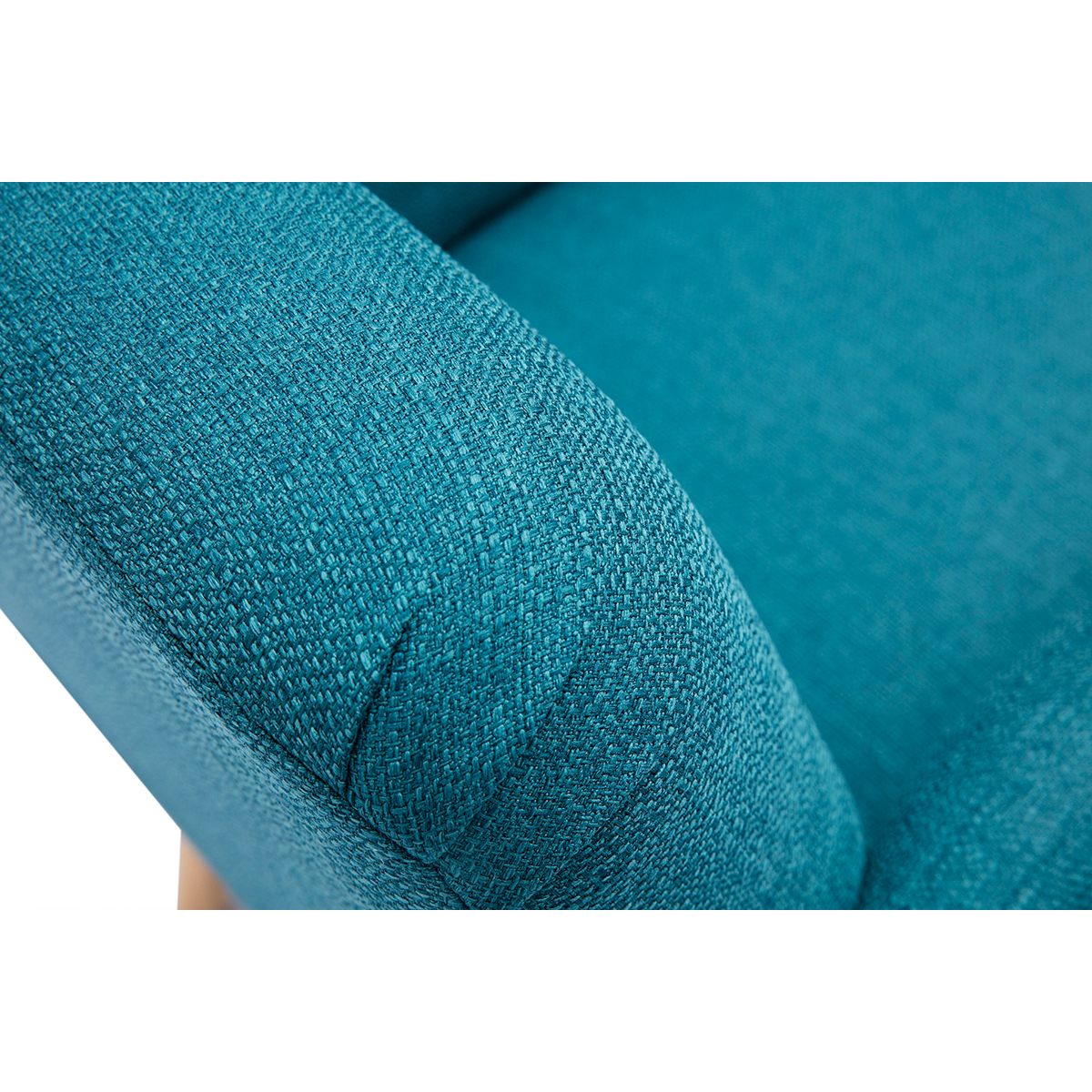 Fauteuil scandinave en tissu effet velours vert kaki et bois clair ISKO bleu canard, MILIBOO