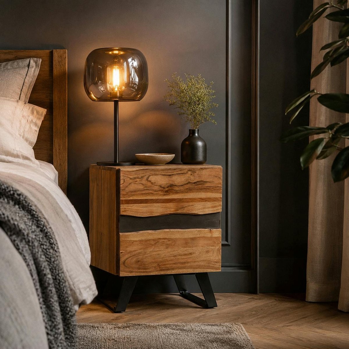 Table de chevet en bois d'acacia 2 tiroirs CANYON bois naturel, PIER IMPORT