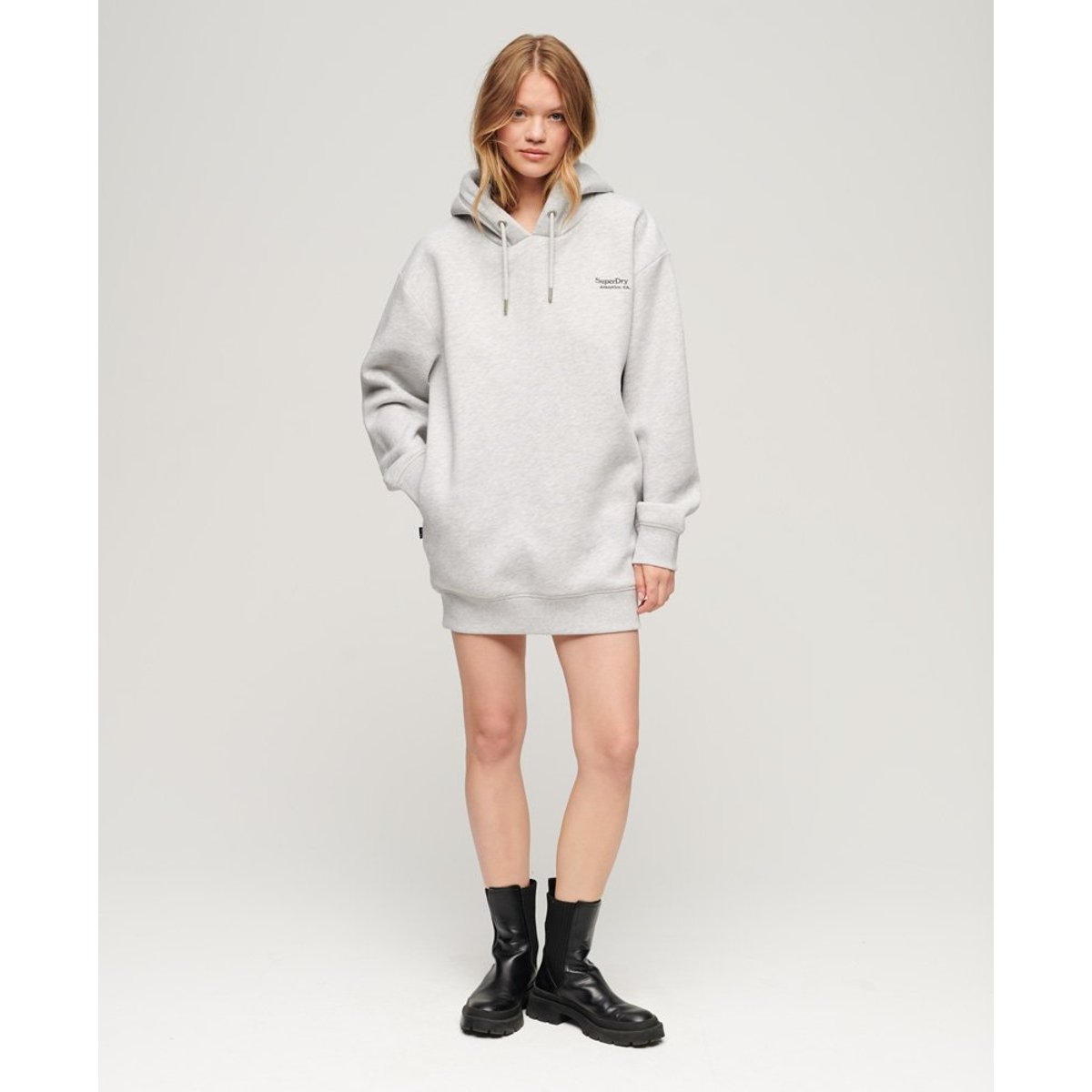 Robe sweat à capuche Essential gris glacier chiné, SUPERDRY