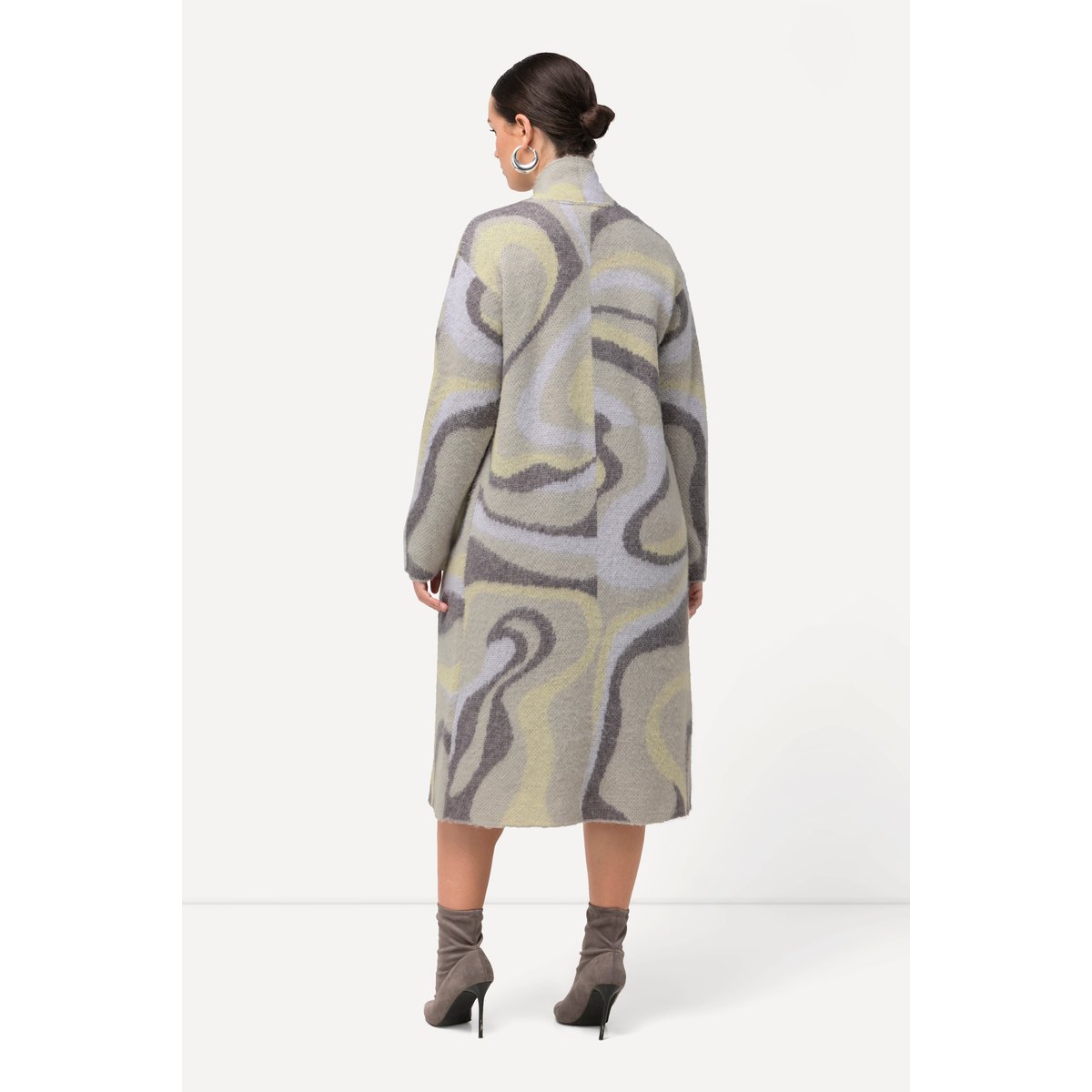 Cardigan long et ouvert, en maille Jacquard gris clair, ULLA POPKEN