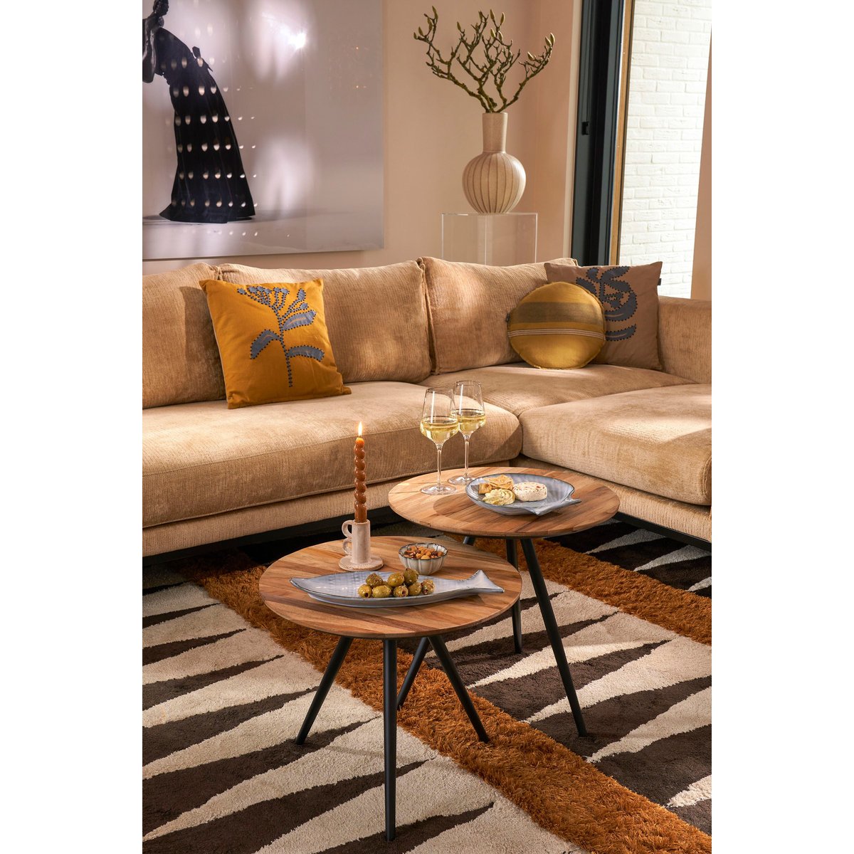 Lot de 2 tables d'appoint Ø50 cm JAILEY brun, MICA DECORATIONS