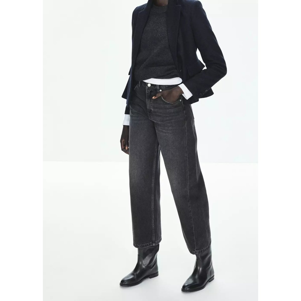 Jean balloon crop black denim, MANGO