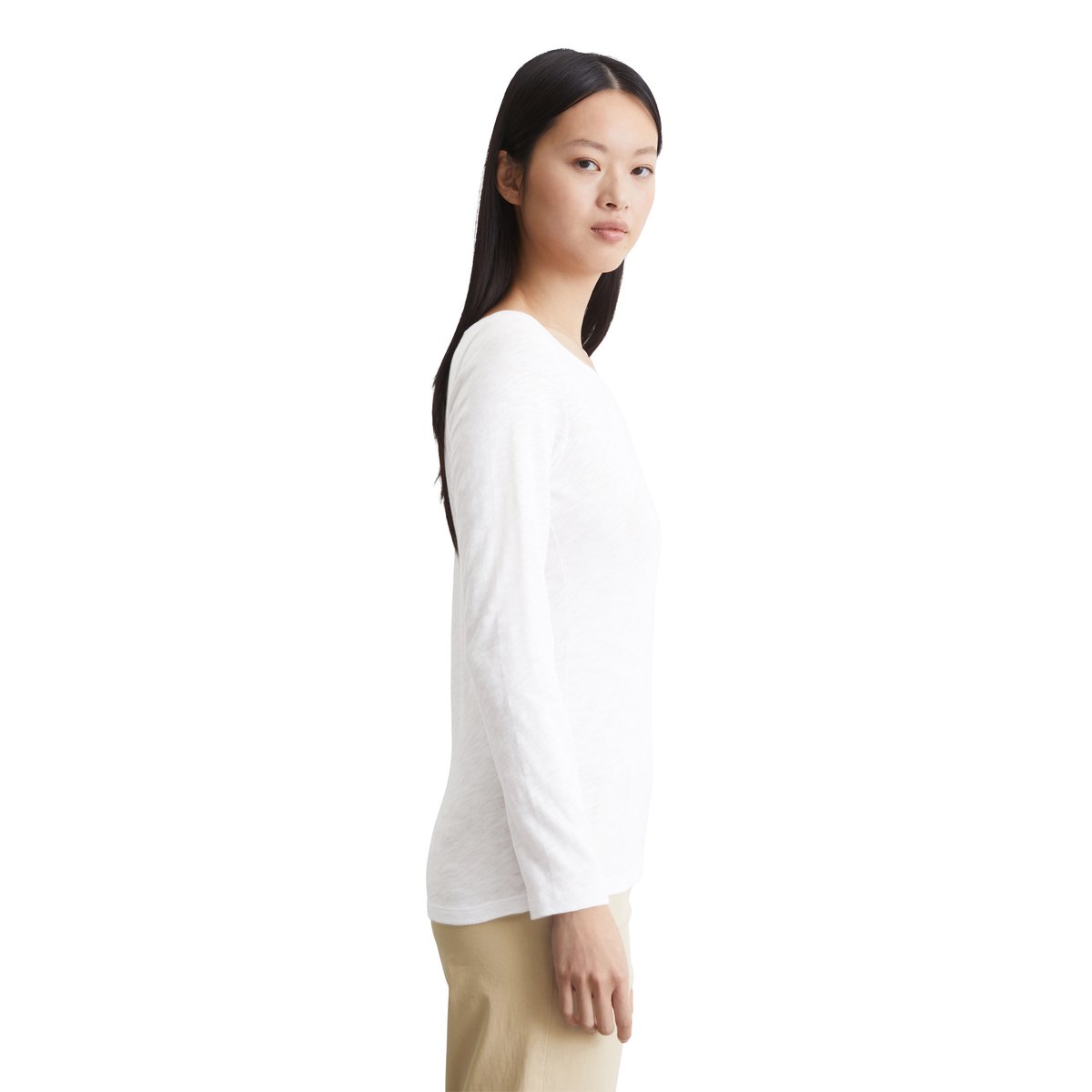 T-shirt long régulier en coton biologique blanc, MARC O'POLO