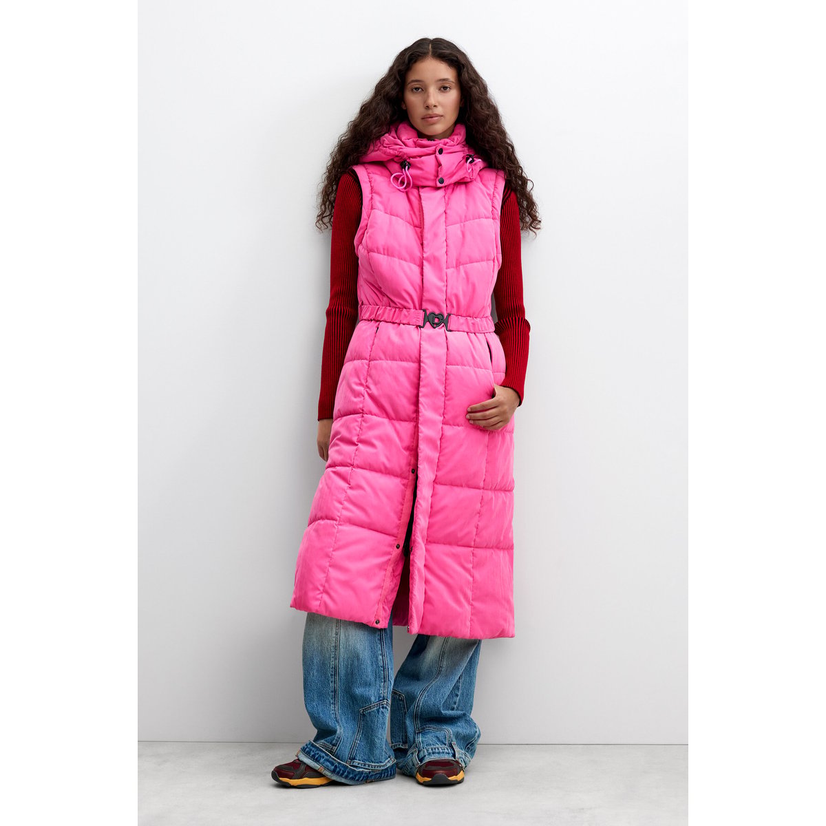 Manteau long matelassé rose, DESIGUAL