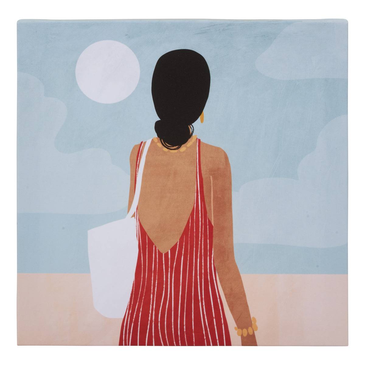 Toile imprimée illustration féminine 28x28cm FRANY sac, ATMOSPHERA