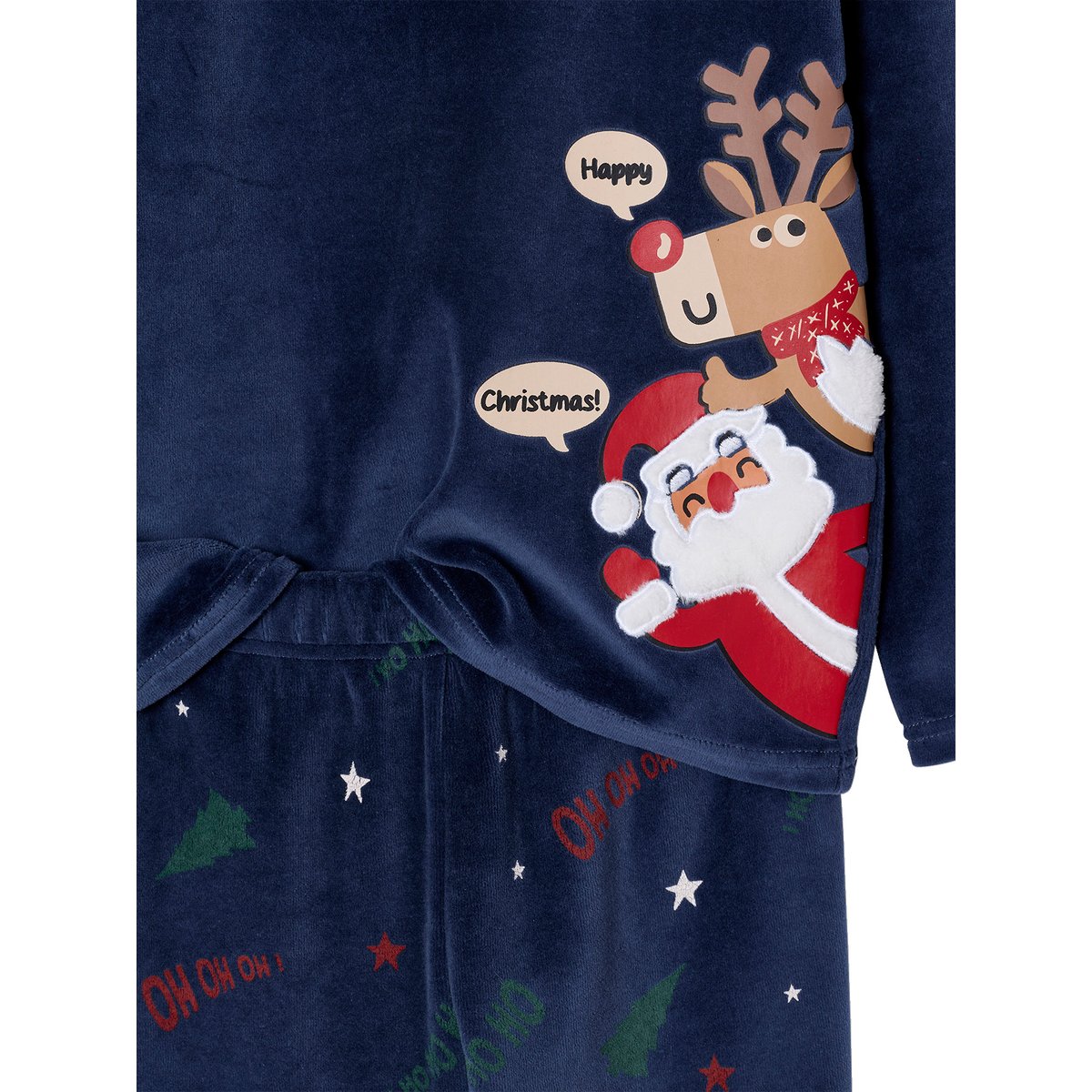Pyjama velours Noël haut imprimé bas rayé marine, VERTBAUDET
