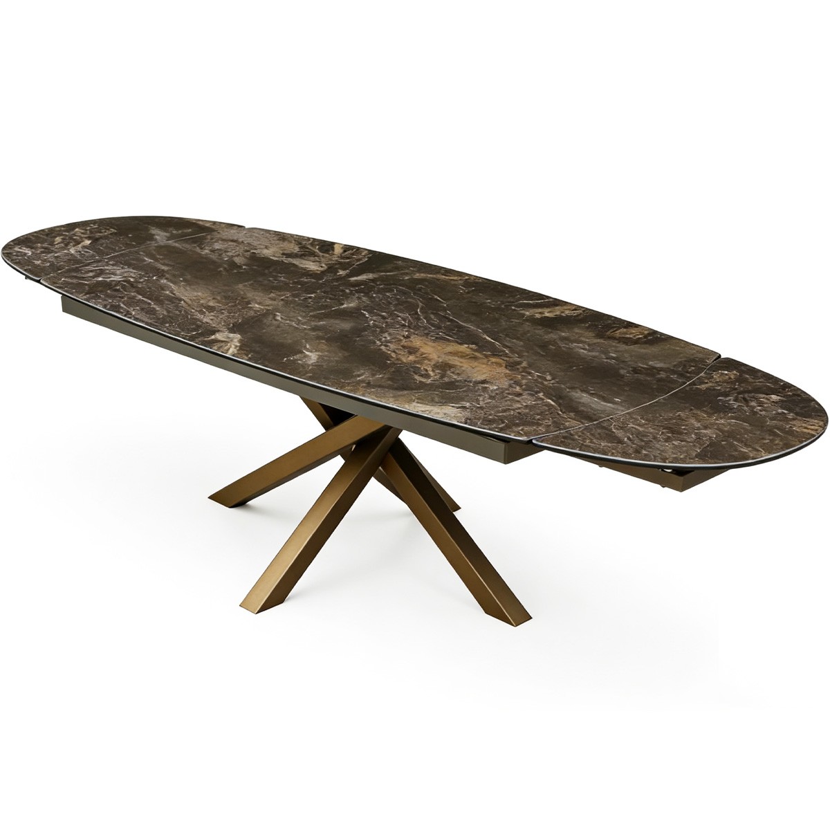Table à manger ovale extensible 8/10 couv. en céramique effet Marbre - MURCIA marbre brun emperador, HOMIFAB
