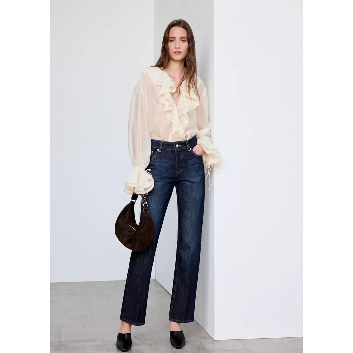 Jean droit taille normale bleu foncé, MANGO