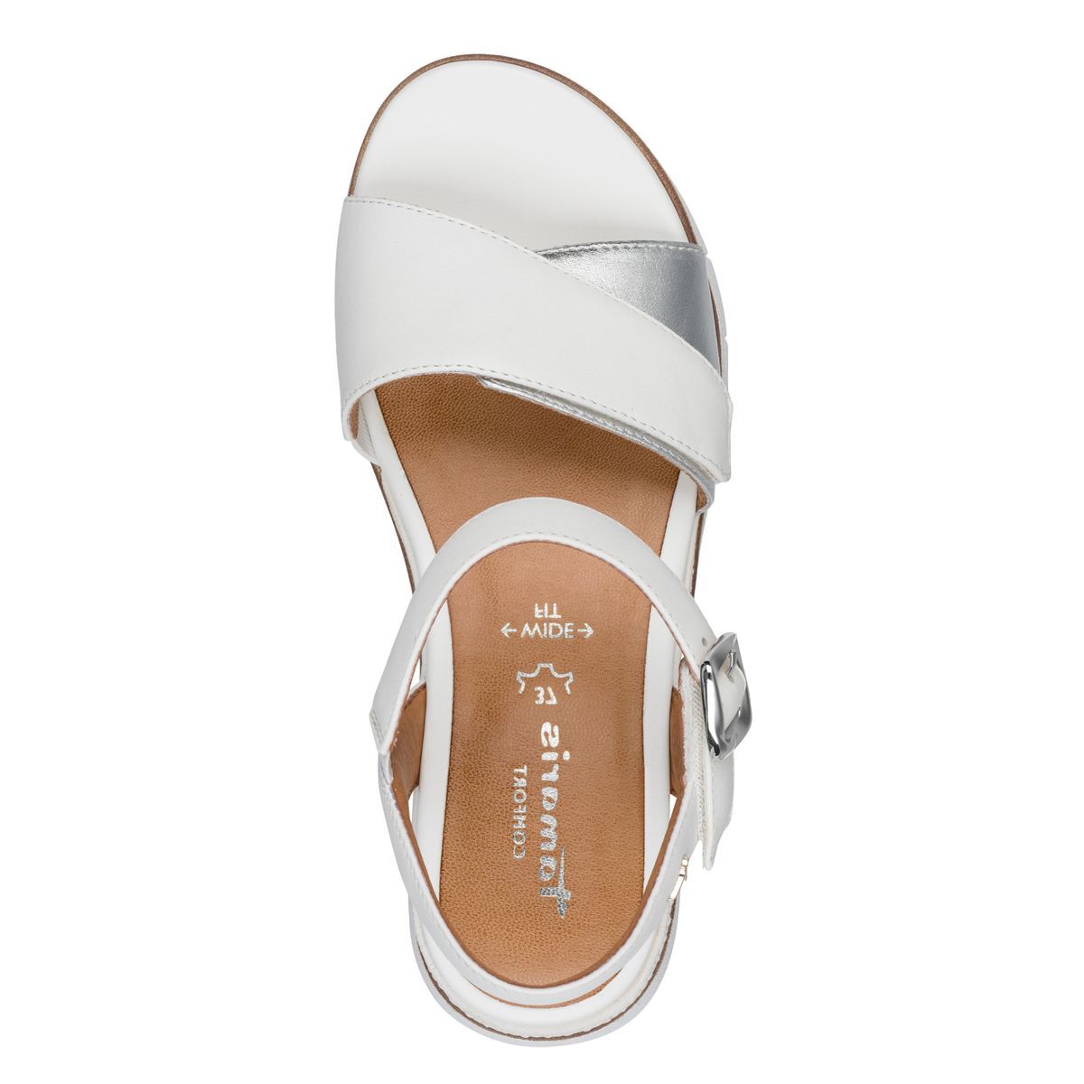 Sandale à talon en cuir blanc argent, TAMARIS