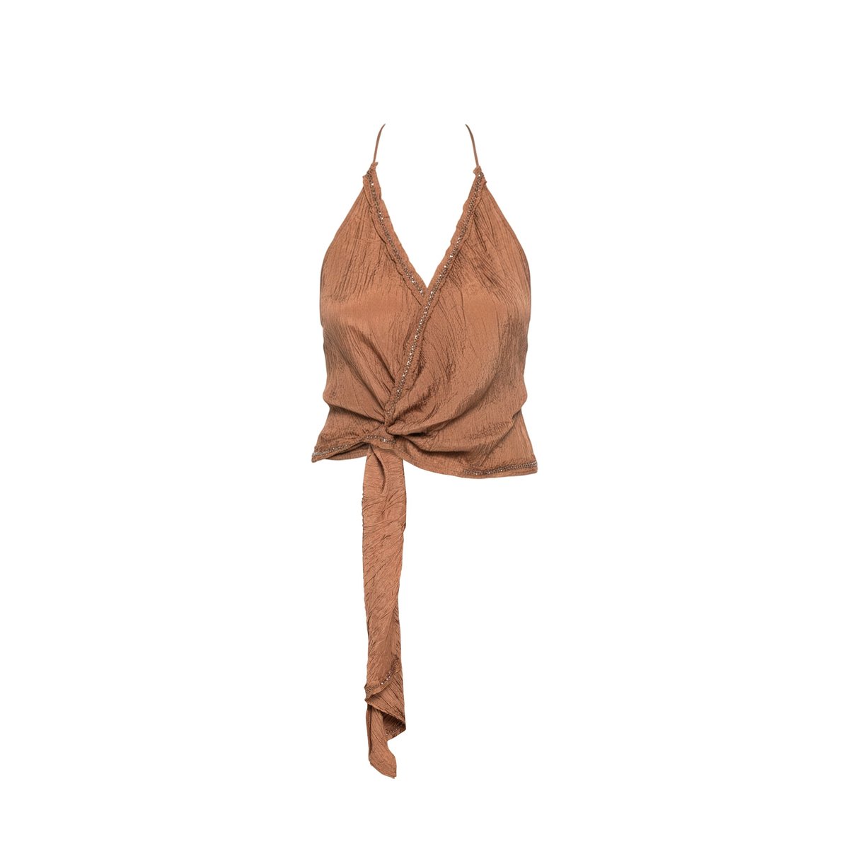 Blouse croisée avec broderies et perles sable, THE-ARE