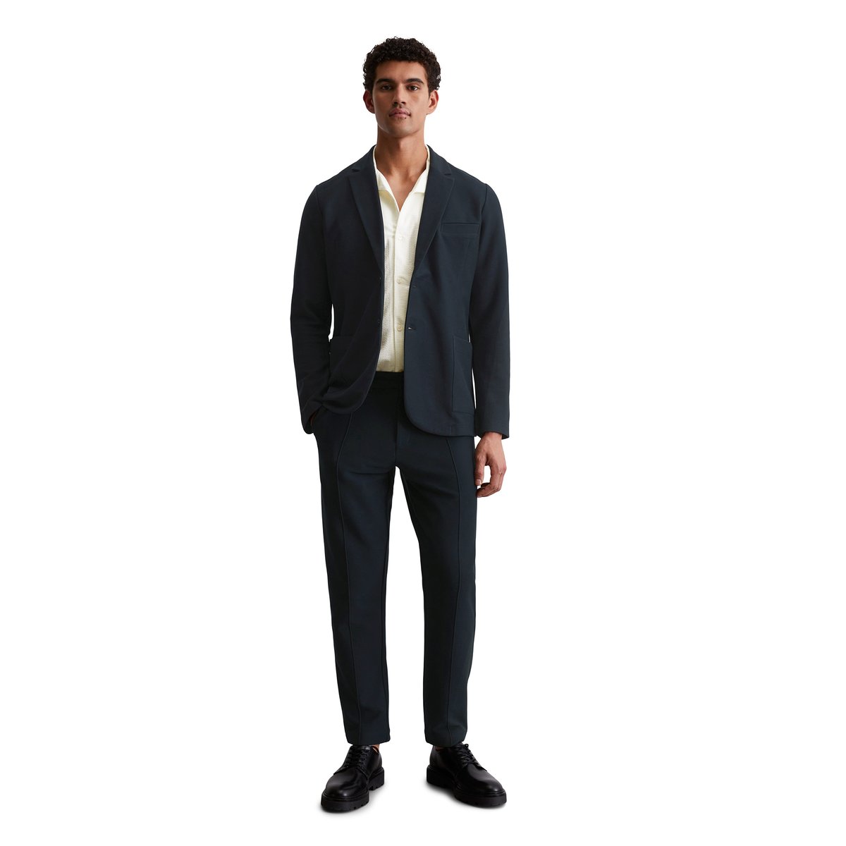 Blazer en jersey shaped en coton biologique compact bleu foncé, MARC O'POLO