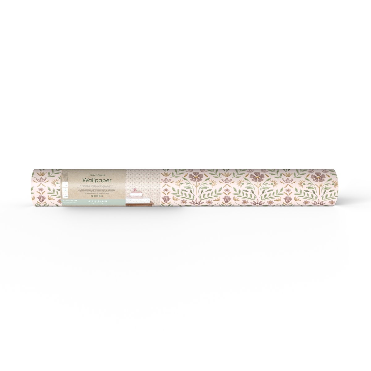 Papier peint pour enfant Petites fleurs vintage rose, vert, ocre, LITTLE DUTCH