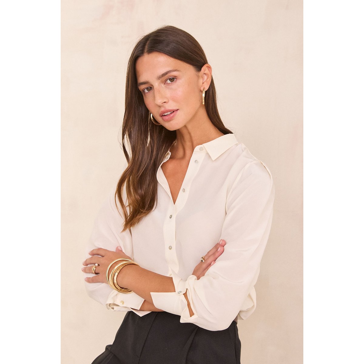Chemise en 100% soie DAPHNEE creme, Maison 123