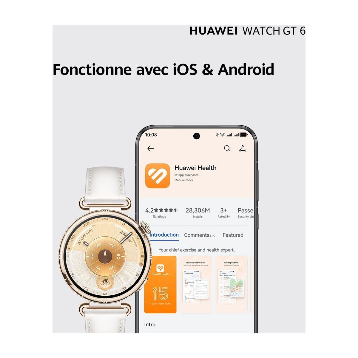 Montre connectée Watch GT6 41mm Blanc dorã©, HUAWEI