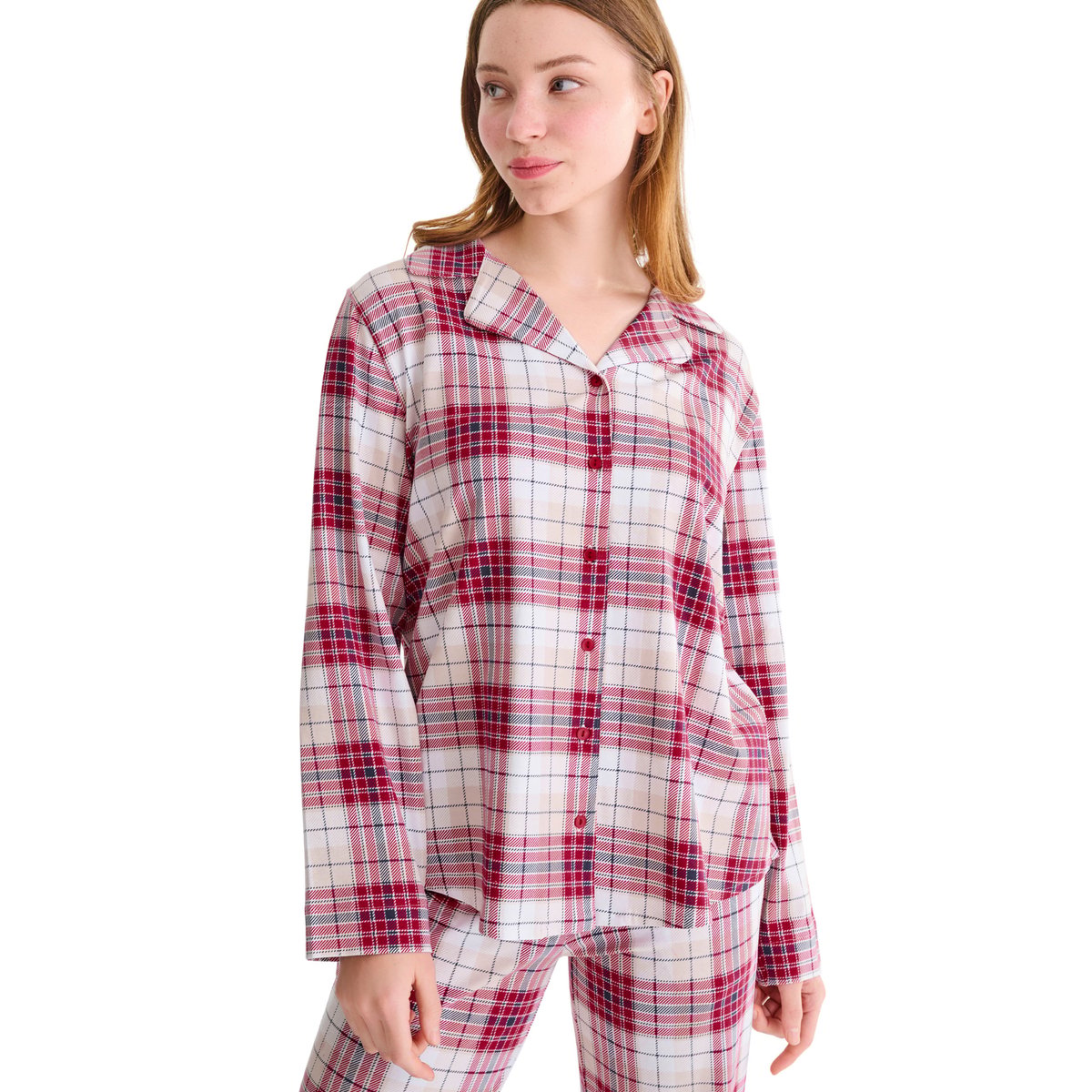 Haut pyjama chemise manches longues COSY NIGHTS rouge, LISCA