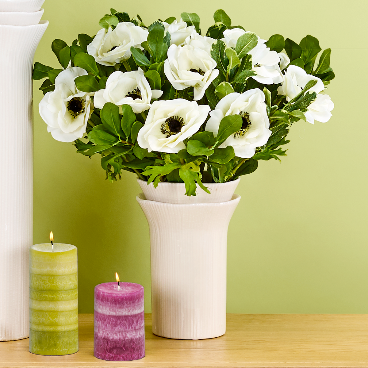 Bougie parfumée cylindrique H15 vert, SIA DECO