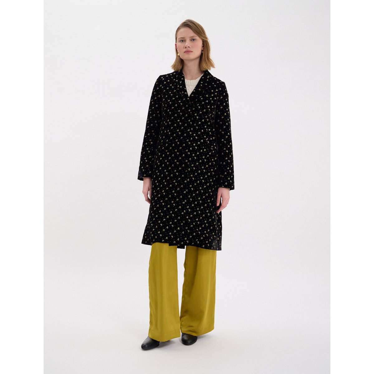 Manteau en velours lisse imprimé doré franck noir, INES DE LA FRESSANGE PARIS
