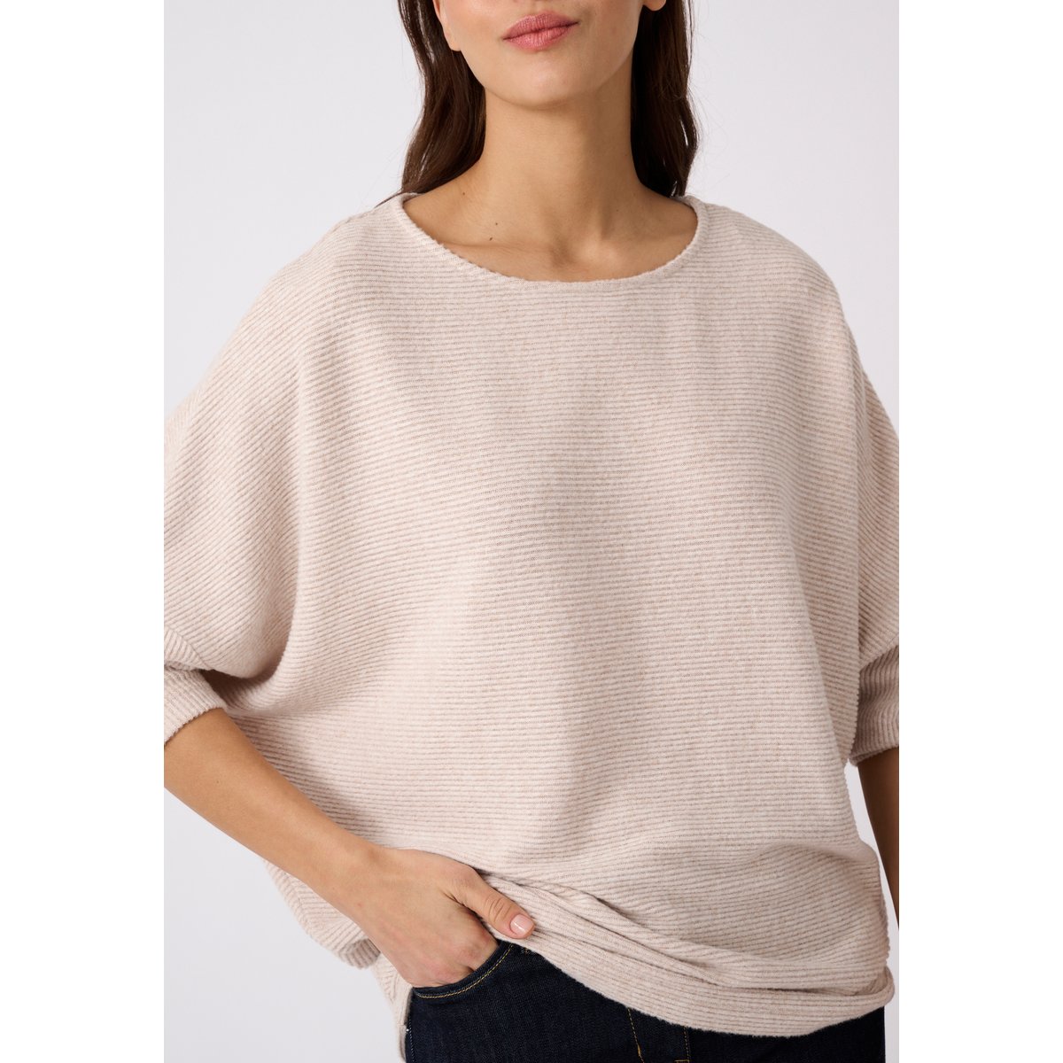 T-shirt maille chaude côtelée marron ecru chiné, DAMART