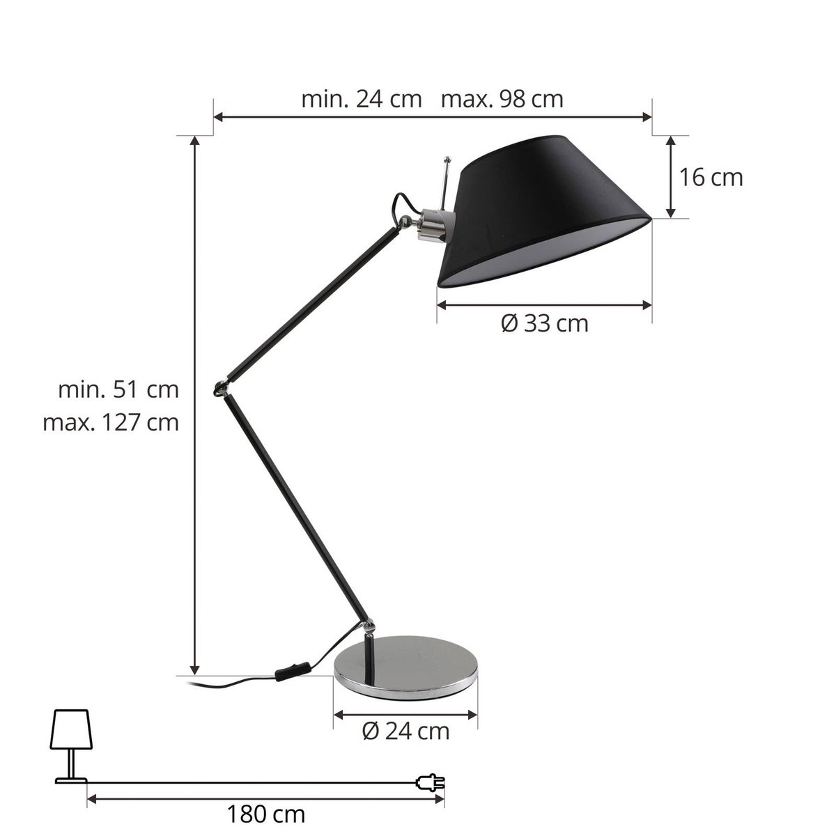 Lampe à poser en métal, Dansari noir, chrome, blanc, LUCANDE
