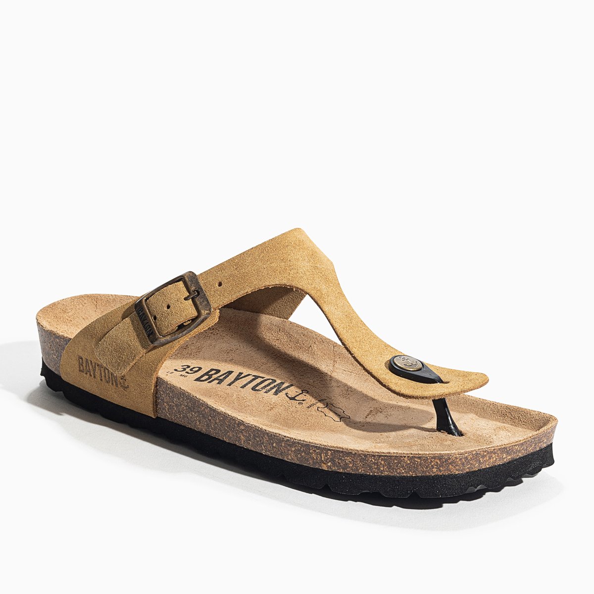 Tongs en cuir suedé MERCURE camel, BAYTON