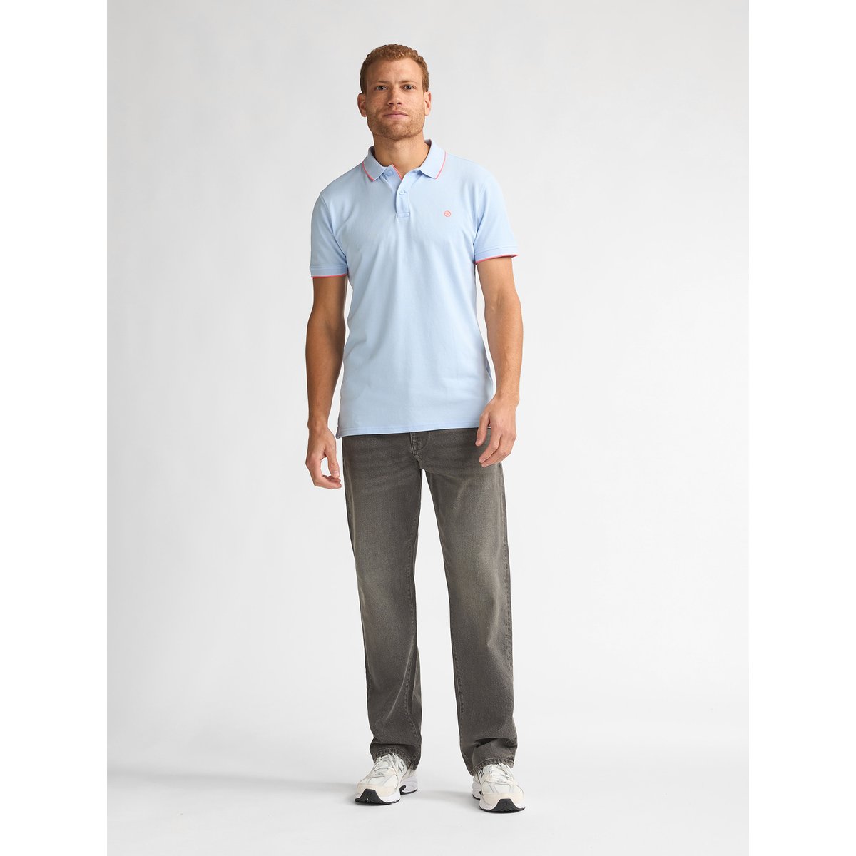 Polo droit uni col tipped bleu sky, PETROL INDUSTRIES