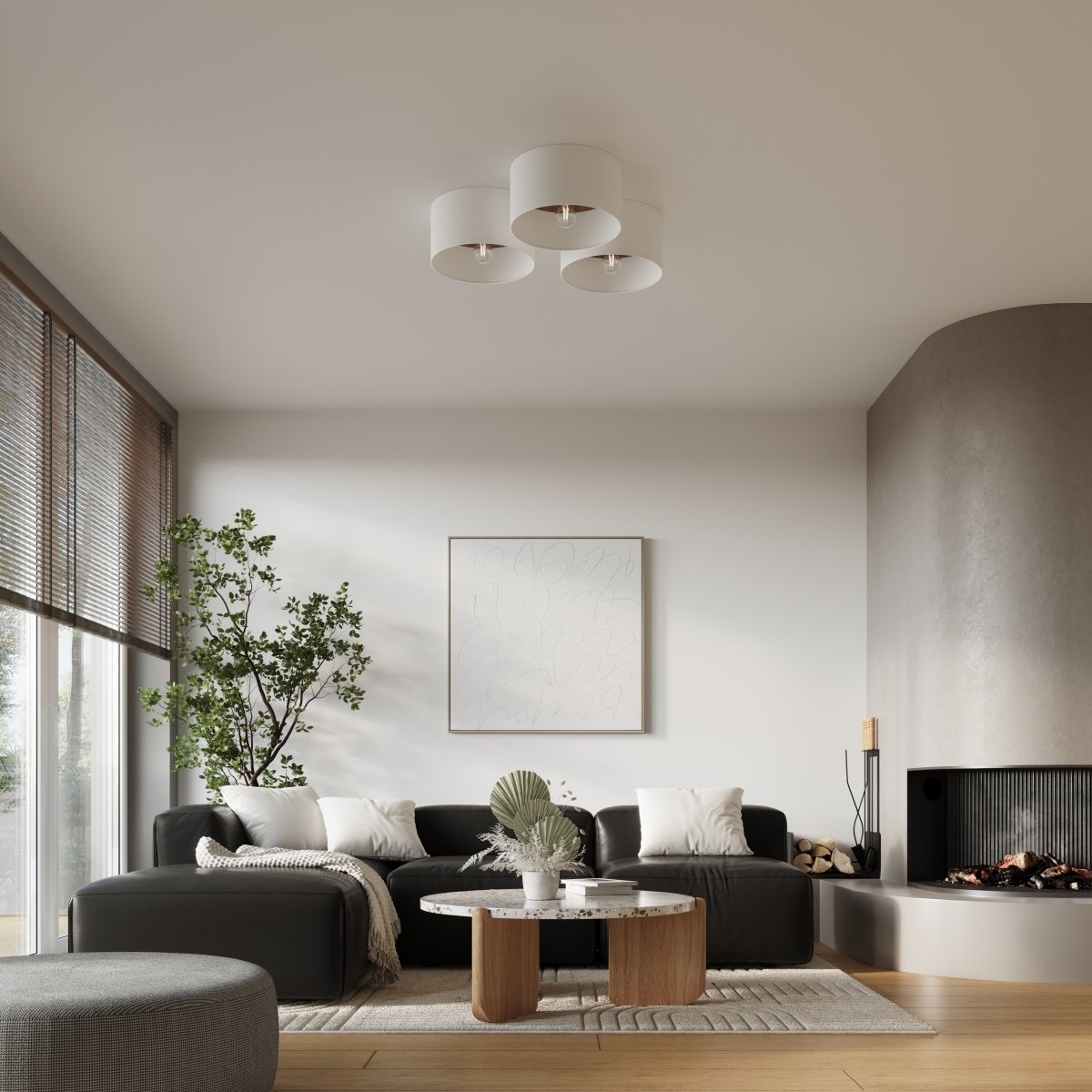 Plafonnier Tissu Blanc/Marron Foncé E27 1 Telesto blanc, EDEN