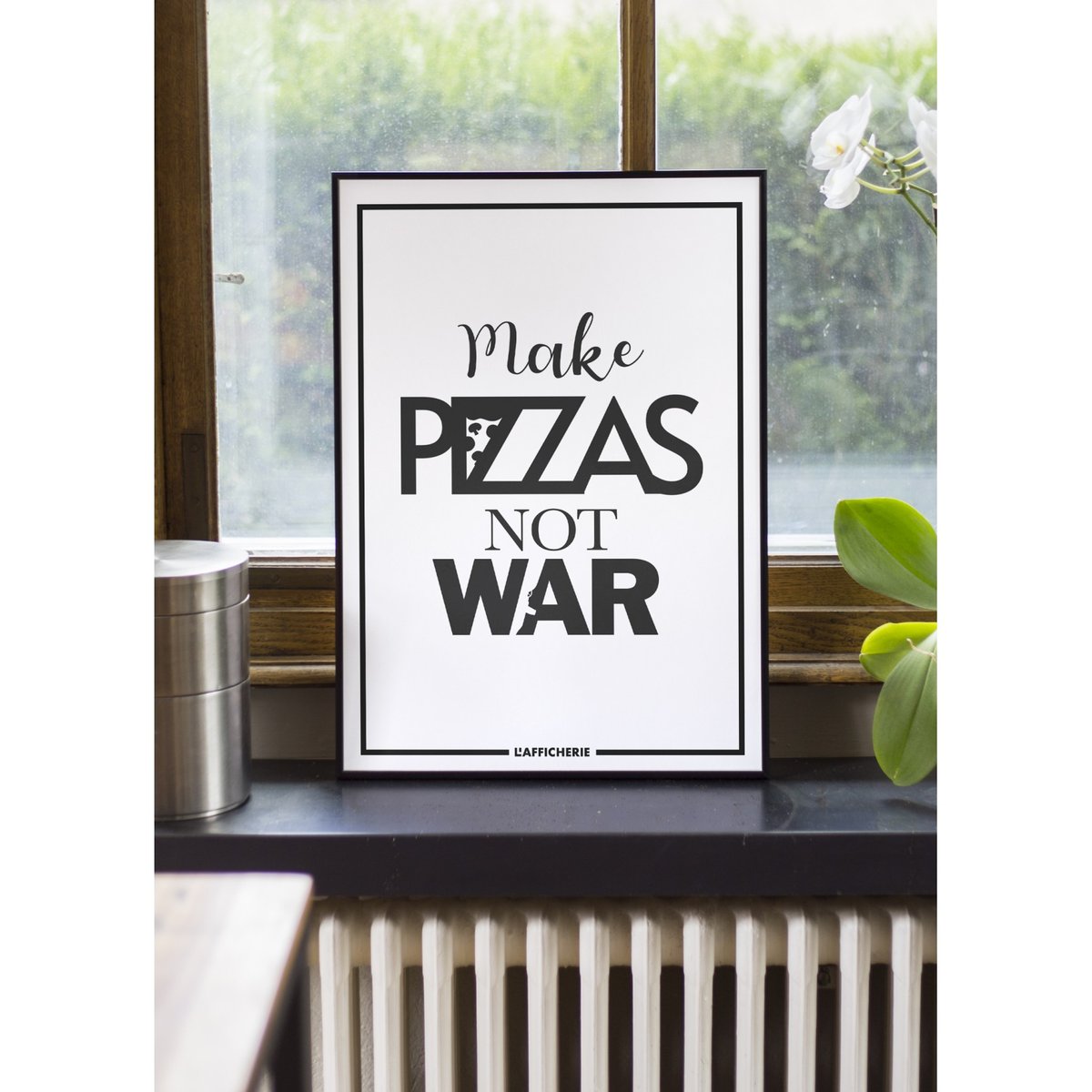 Affiche 'Make Pizzas not war' blanc, L'AFFICHERIE