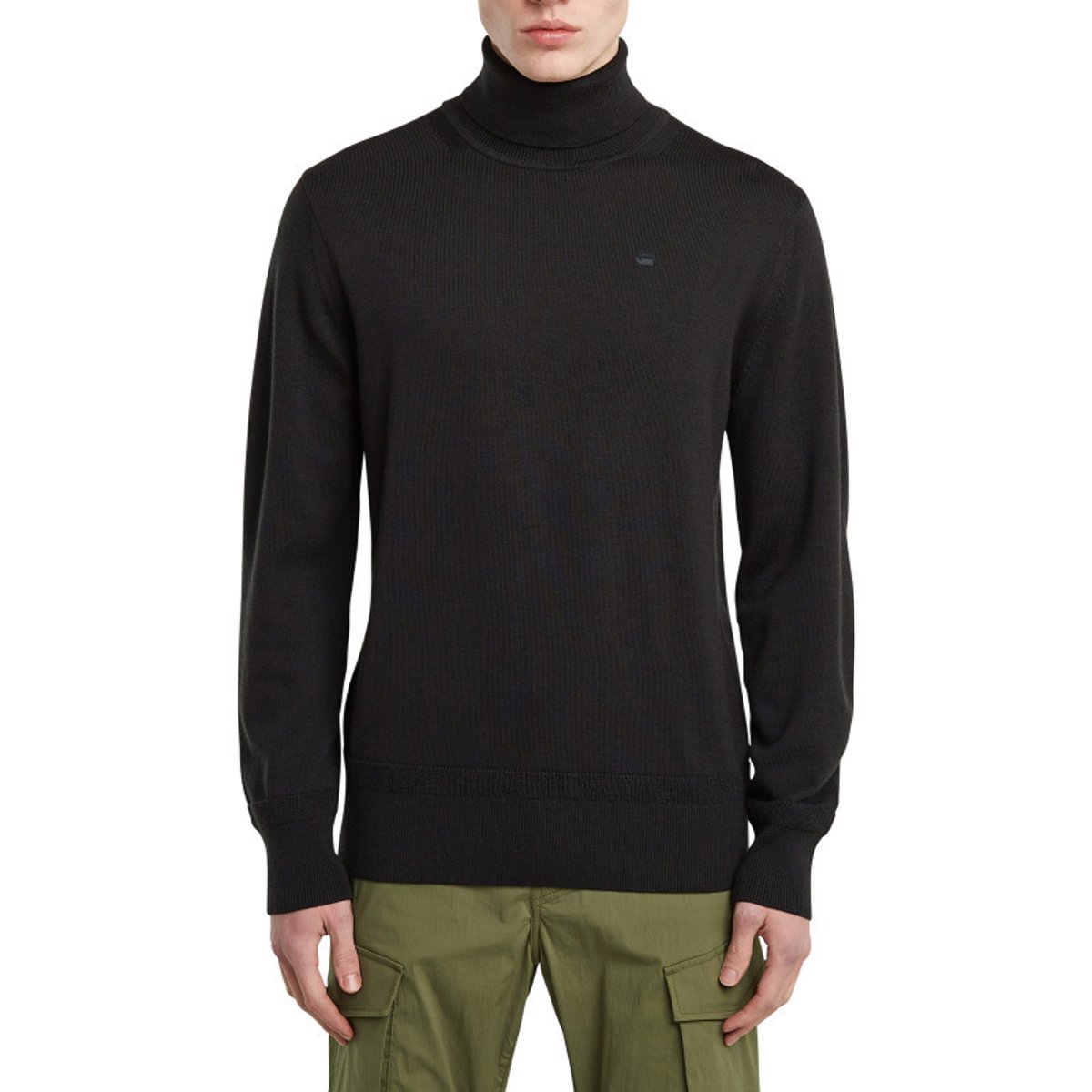 Pull en laine noir uni avec une coupe droite et logo iconique noir, G-Star RAW