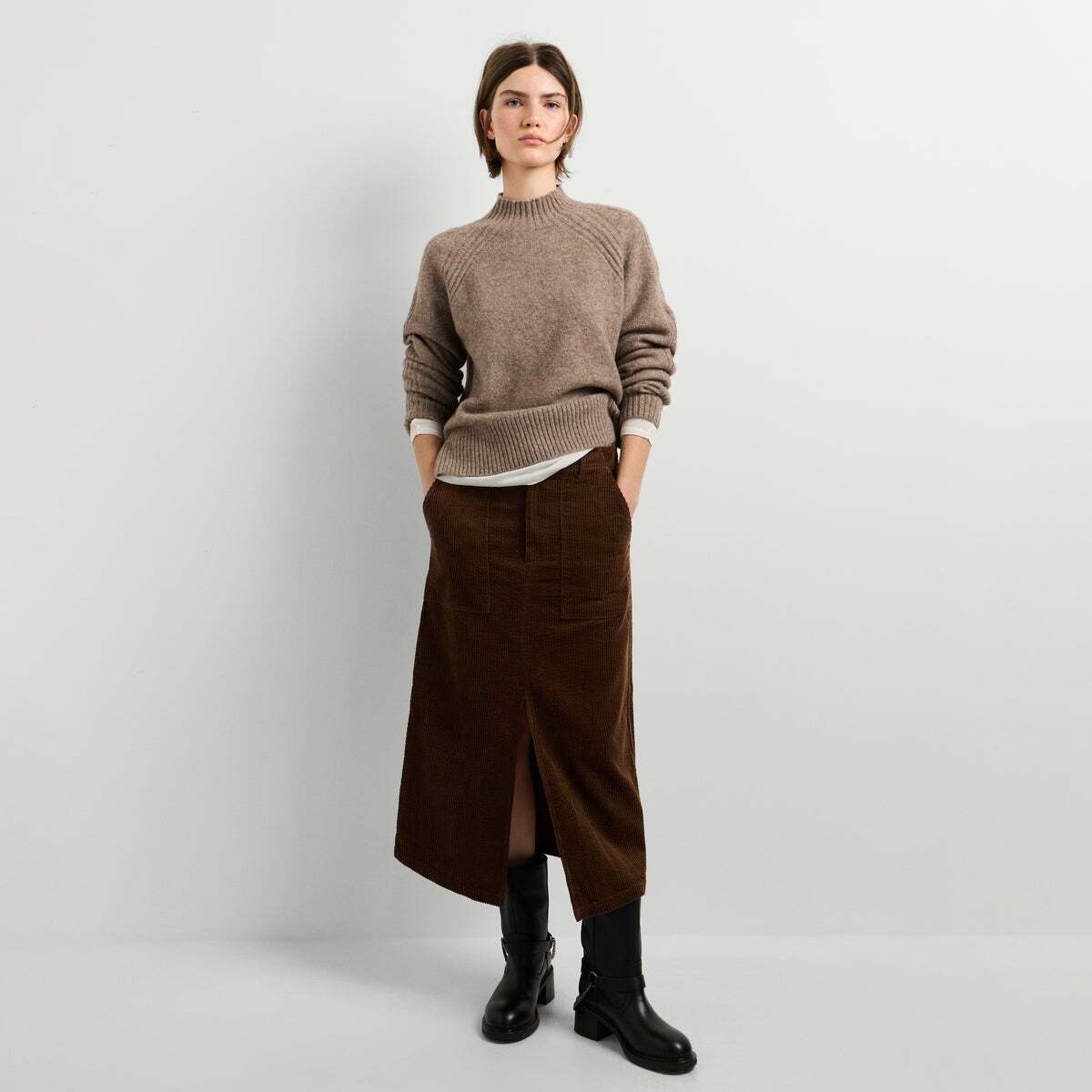 Pull À Col Montant En Maille beige pierre foncée, PEPE JEANS