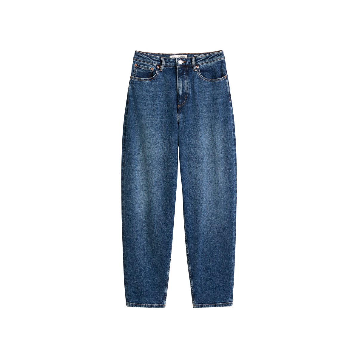 Jeans modèle Lara barrel cropped en Organic Cotton Stretch avec du polyester recyclé bleu foncé, MARC O'POLO