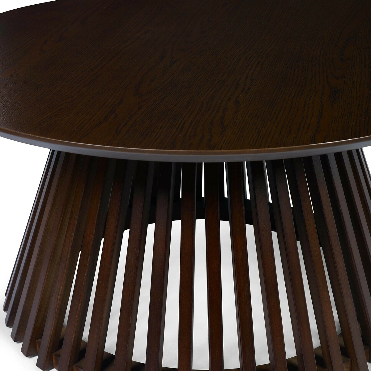 Osric Round Dark Oak Slatted Coffee Table dark oak wood, SO'HOME