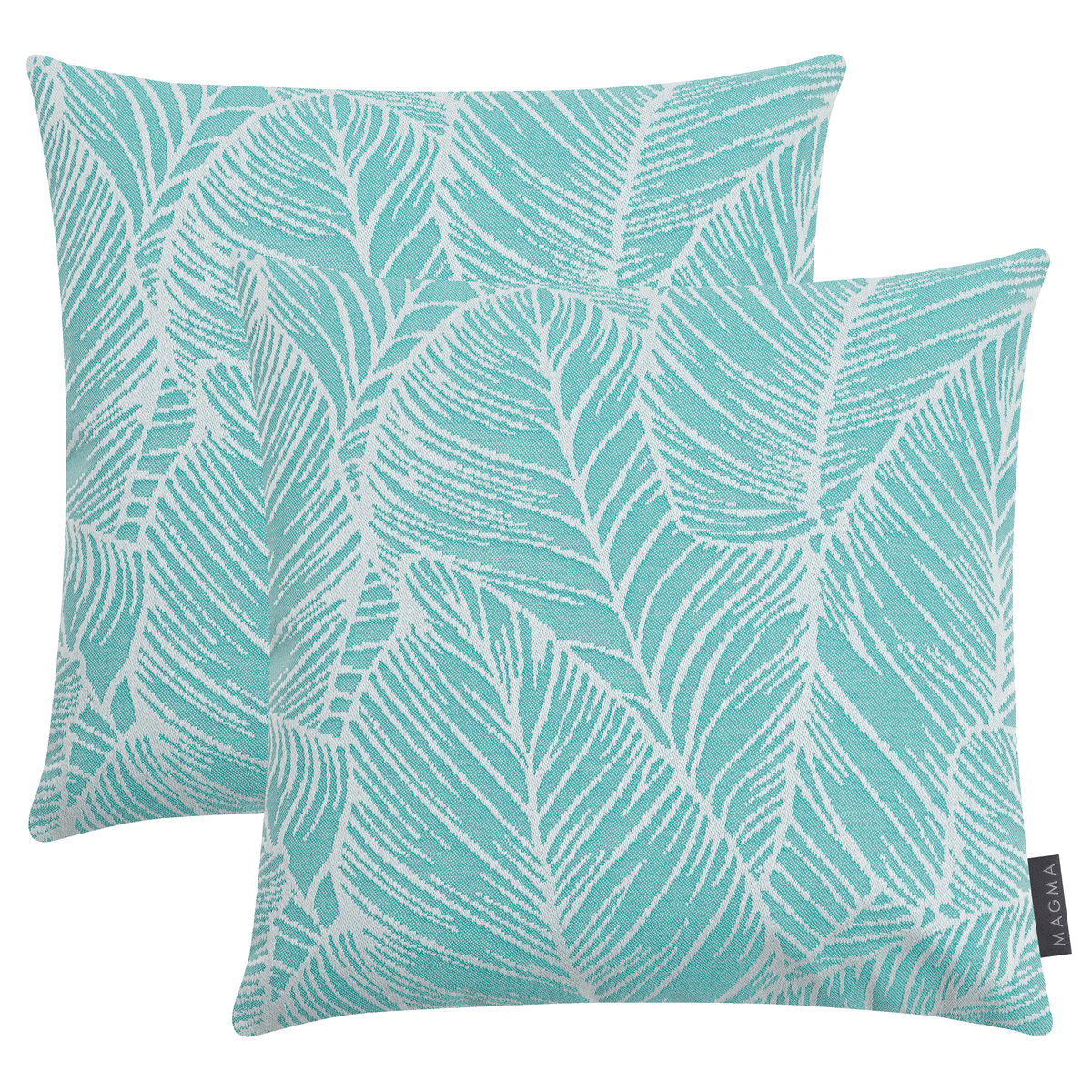 Housses de coussin extérieur dralon motif végétal MADEIRA Lot de 2 turquoise, MAGMA HEIMTEX