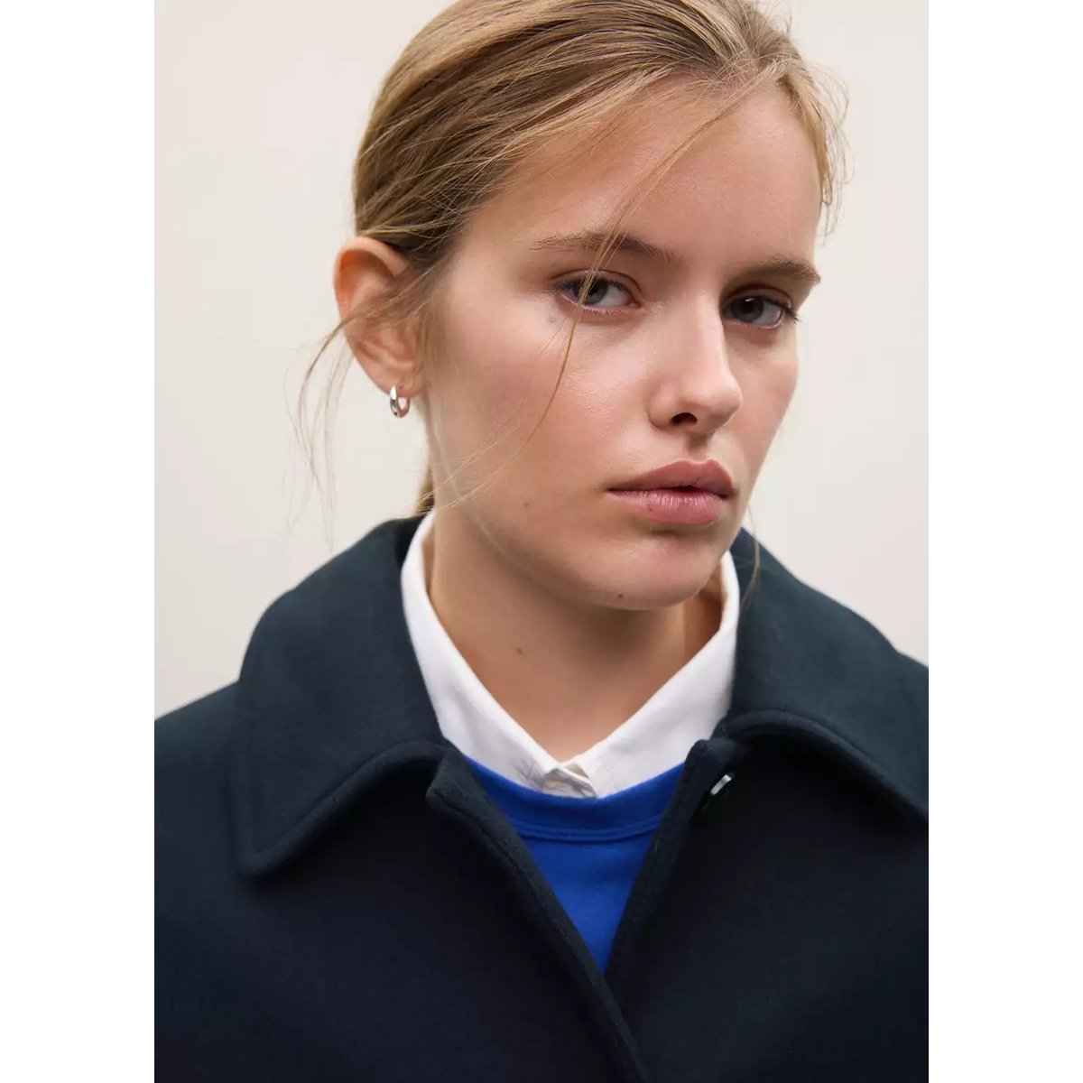 Manteau laine mélangée boutons bleu marine, MANGO TEEN