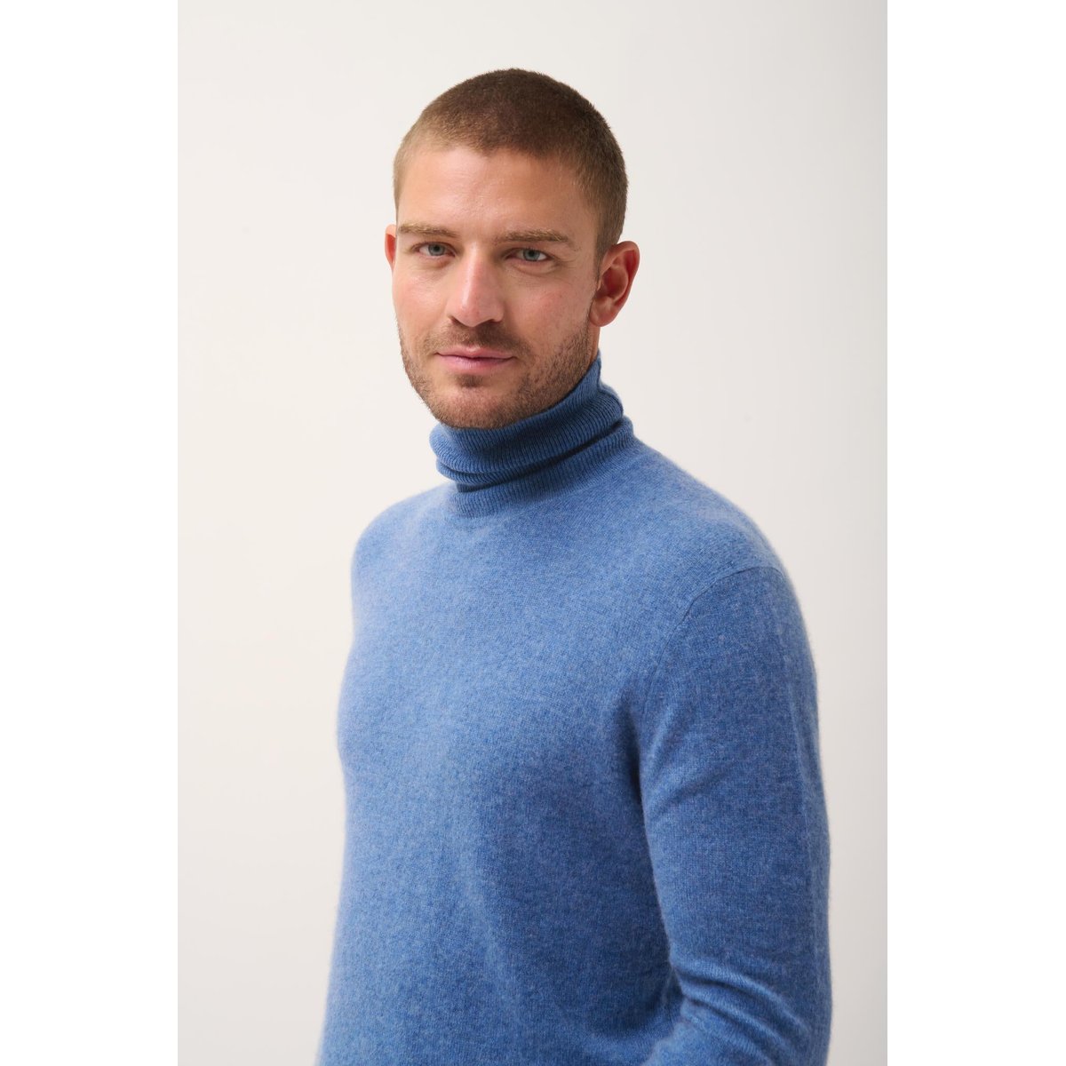 Pull Col Roulé Bleu Denim Connor bleu denim, JUST CASHMERE