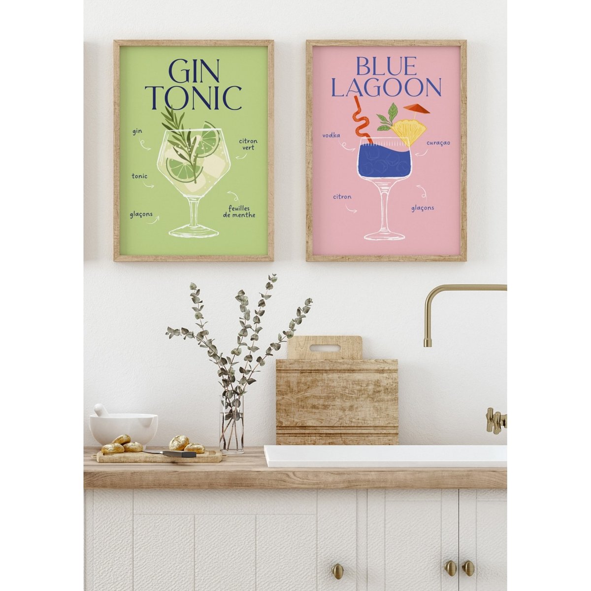 Affiche Cocktail Gin Tonic 2 blanc, L'AFFICHERIE