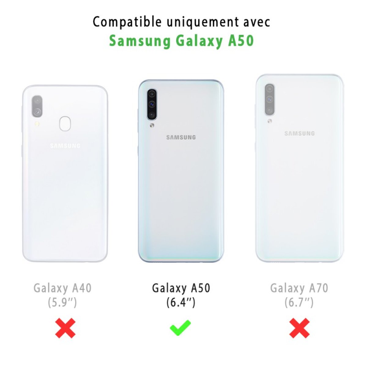 Coque Galaxy A50 antichoc + 2 vitres noir, EVETANE