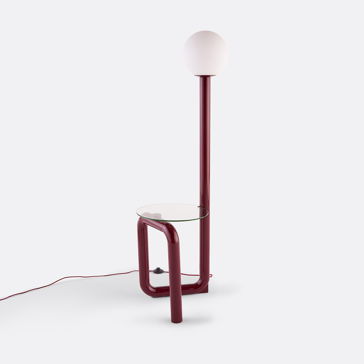 Staande lamp met legplank, van ijzer, opaline en glas, hoogte 149 cm, TEDY bordeaux , LA REDOUTE INTERIEURS