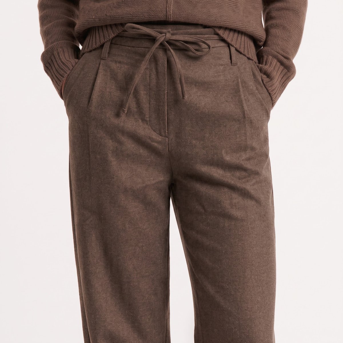 Pantalon femme taille cordon en laine EREANE brown, ARTLOVE