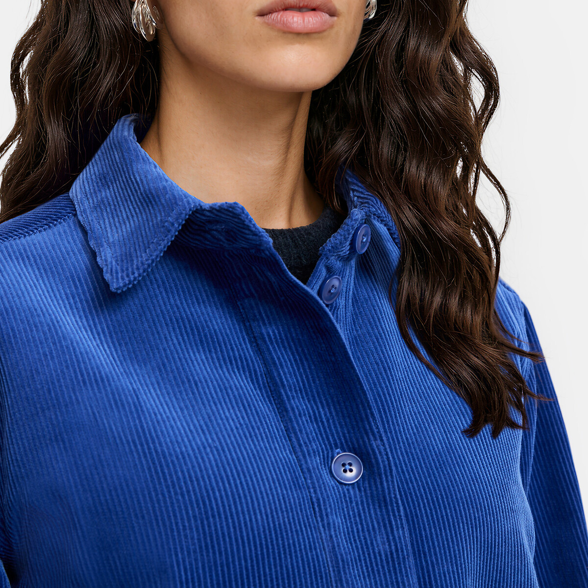 Veste chemise oversize en velours bleu, LA REDOUTE COLLECTIONS