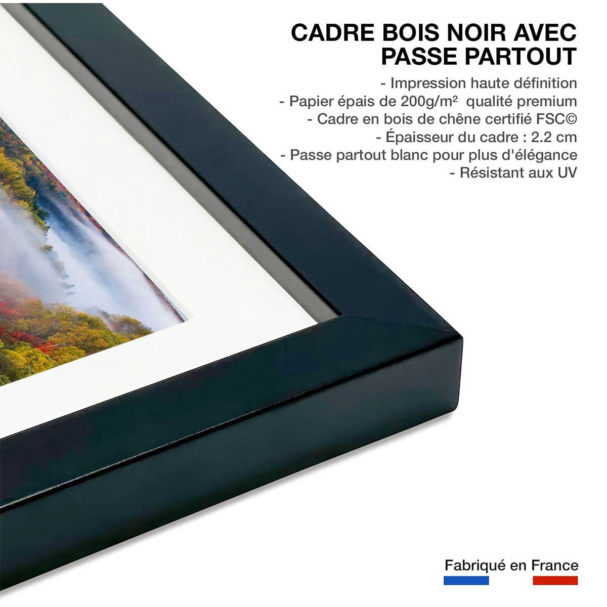 Affiche forêt et symphonie d'automne affiche + cadre en bois - noir, HEXOA