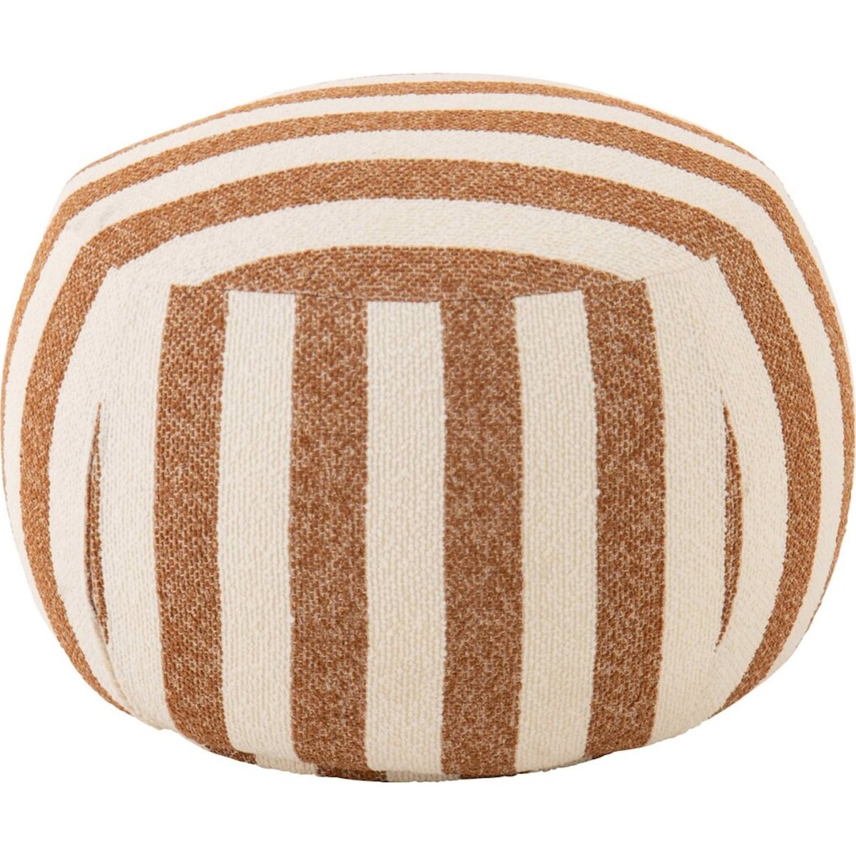 Pouf rond rayé en tissu camel et blanc cassé, RECOLLECTION