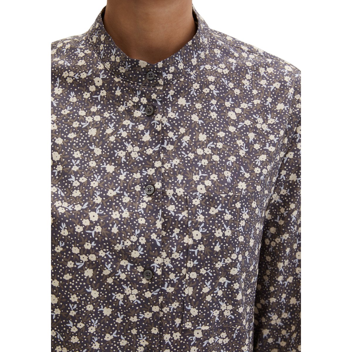 Robe chemisier relaxed en popeline Papertouch gris, MARC O'POLO