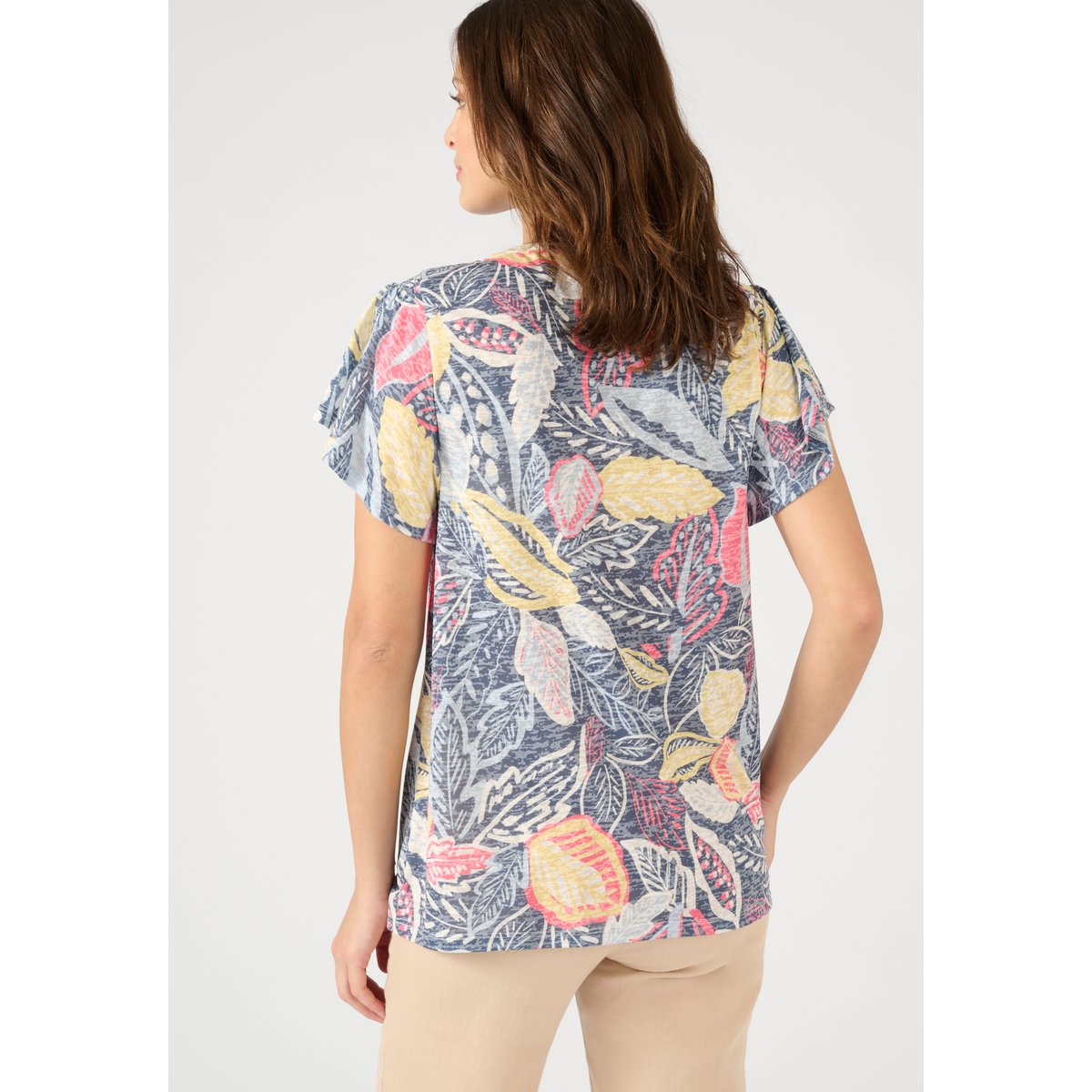 Tee-shirt manches papillon bleu marine feuillage, DAMART