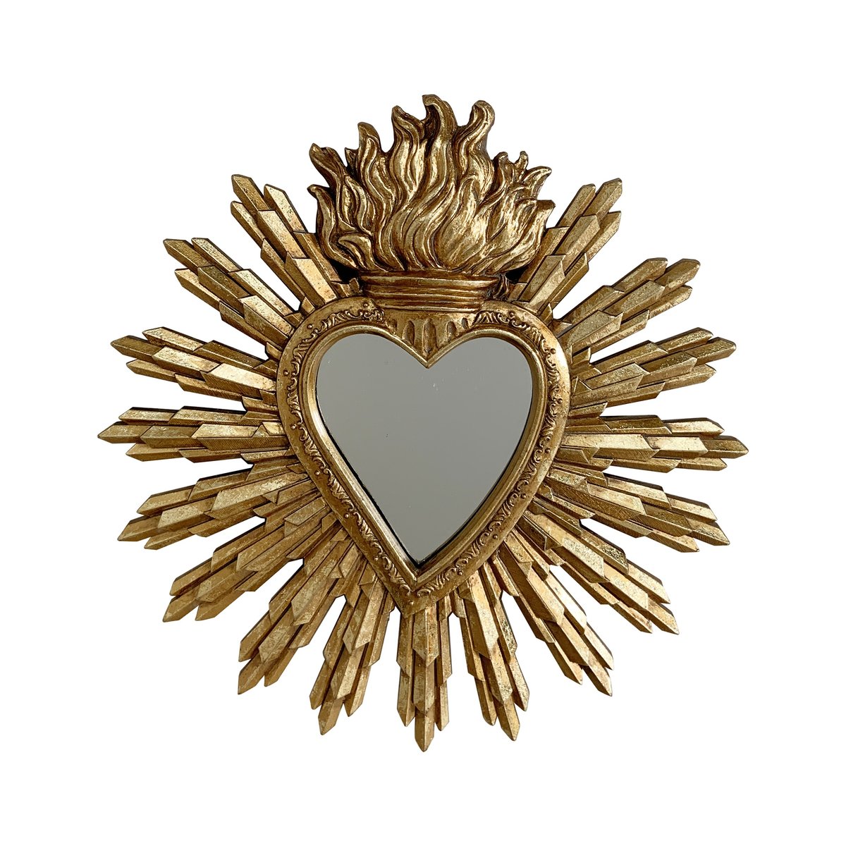Déco miroir ex-voto coeur soleil 27x28cm or, EMDE